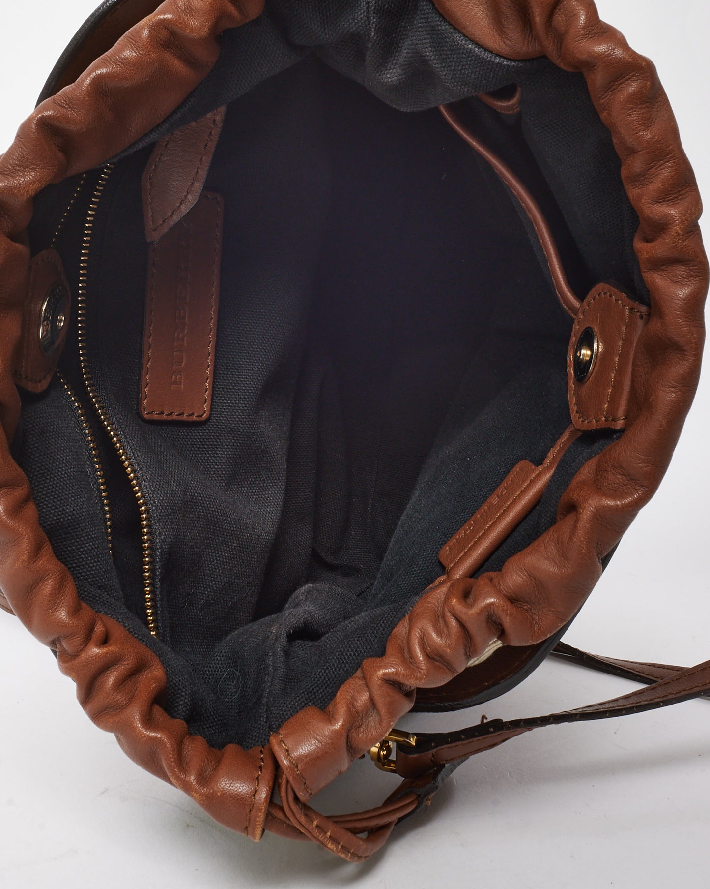 Burberry Brown Leather and Beige House Check Canvas Little Crush Crossbody Bag