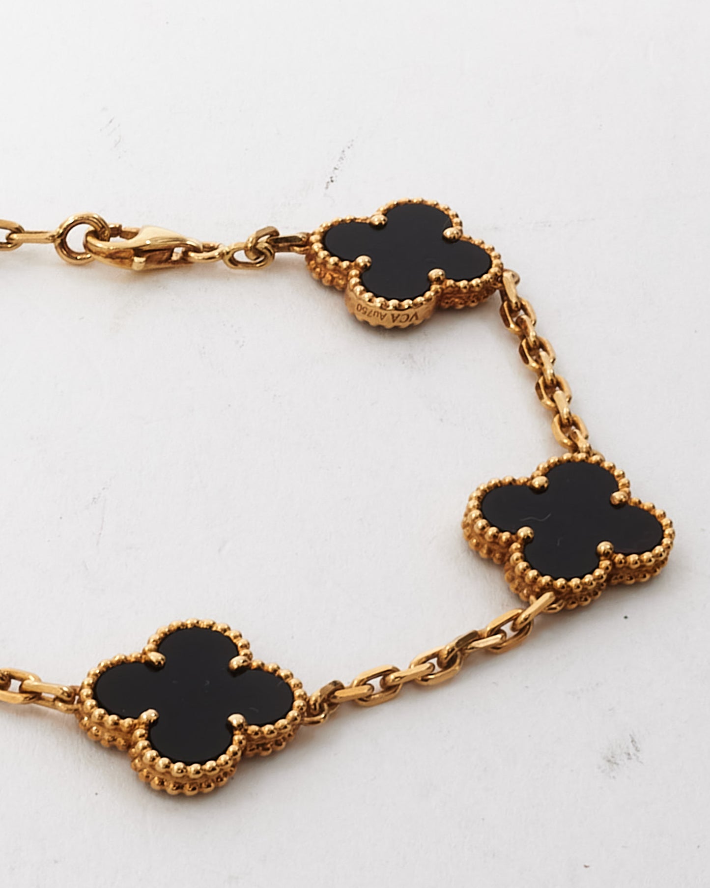 Van Cleef & Arpels 18K Yellow Gold and Black Onyx Vintage Alhambra 5 Motif Bracelet