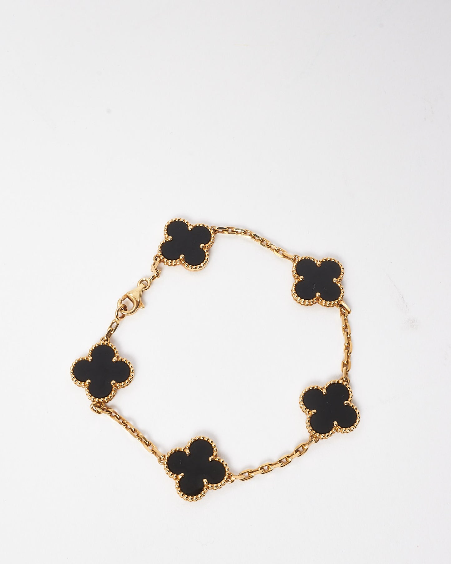 Van Cleef & Arpels 18K Yellow Gold and Black Onyx Vintage Alhambra 5 Motif Bracelet