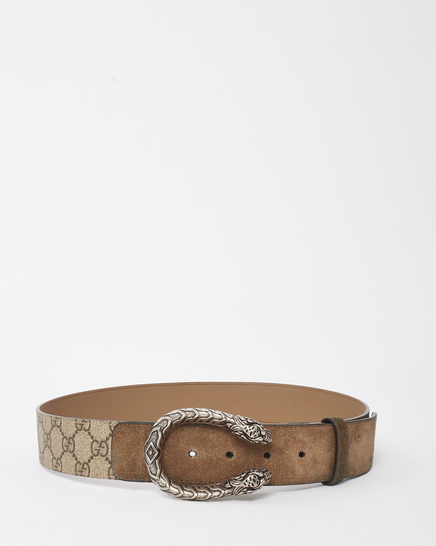 Gucci Brown Suede and GG Coated Canvas Dionysus Belt - 85/34