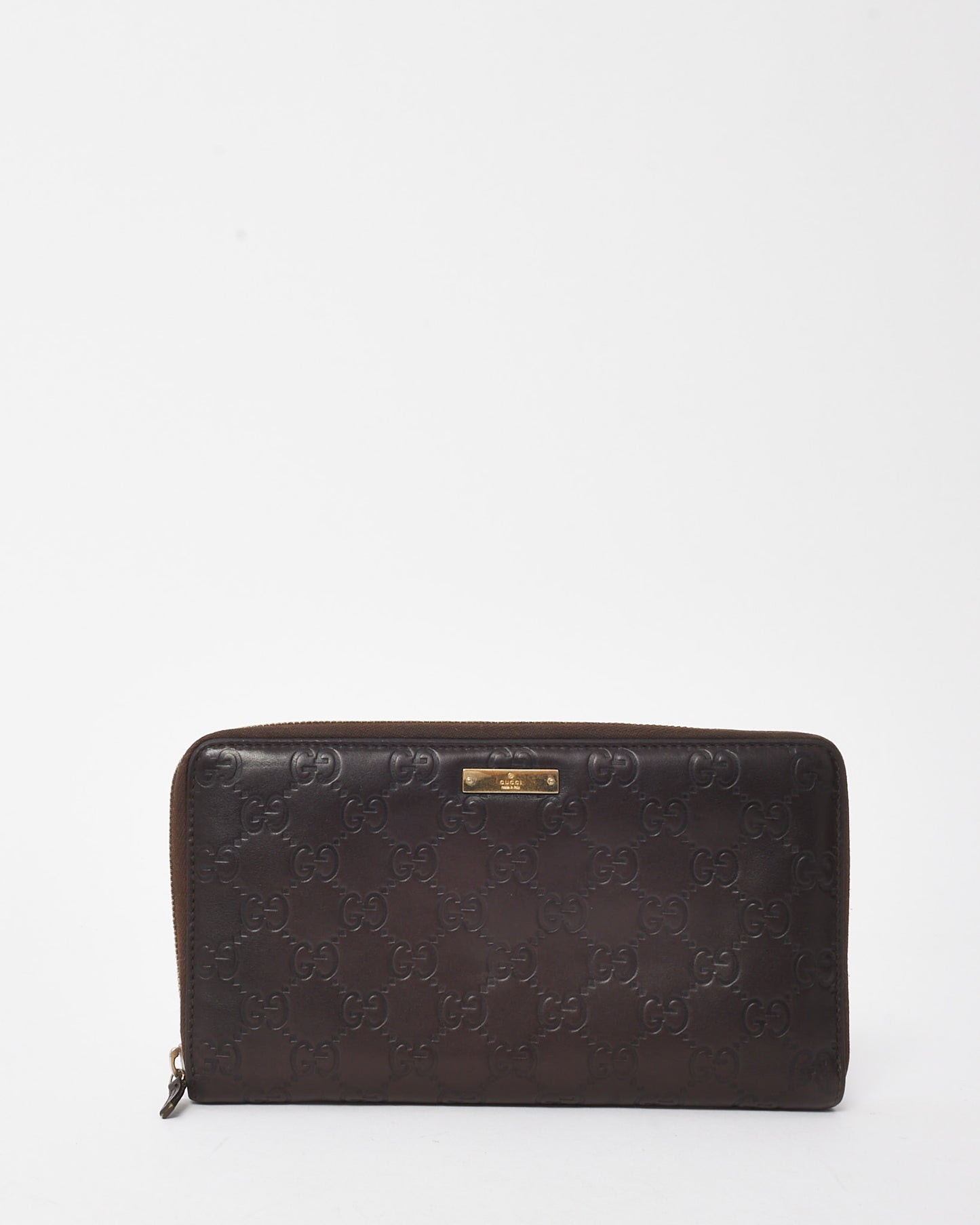 Gucci Brown Signature GG Embossed Leather Zippy Wallet