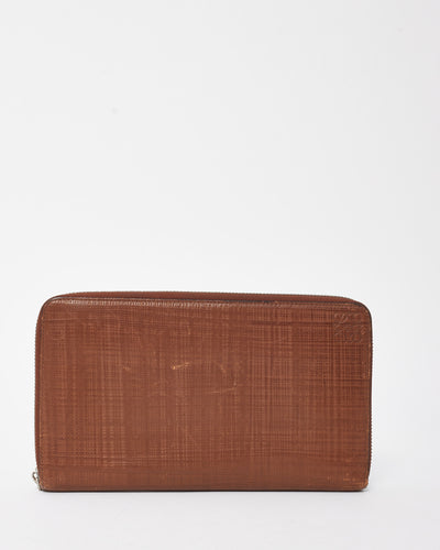 Loewe Brown Coated Linen and Leather Anagram Organizer Giant Zip Around Wallet
