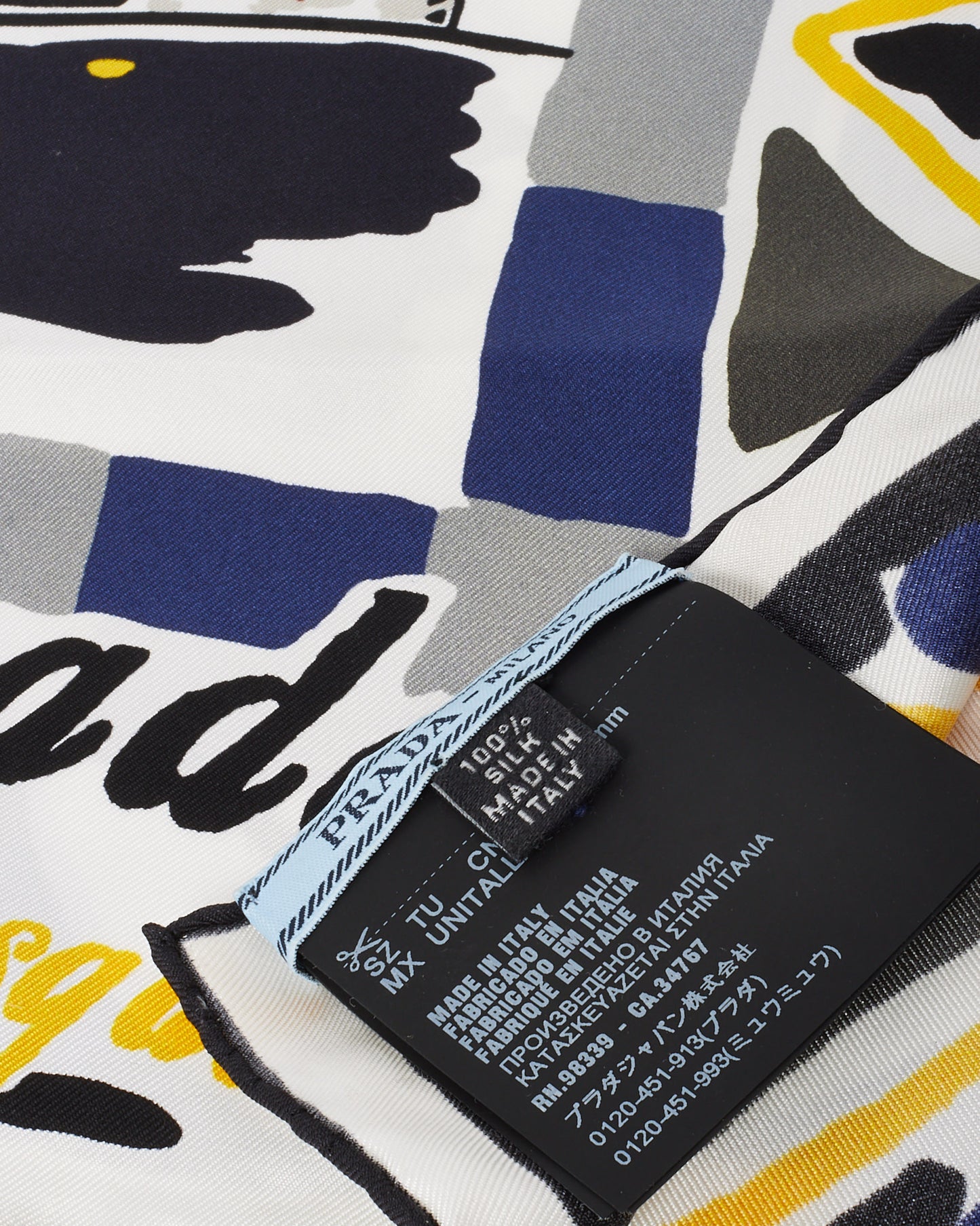 Prada Black/Blue/Yellow Multi Pittoresque New York Printed Silk Scarf
