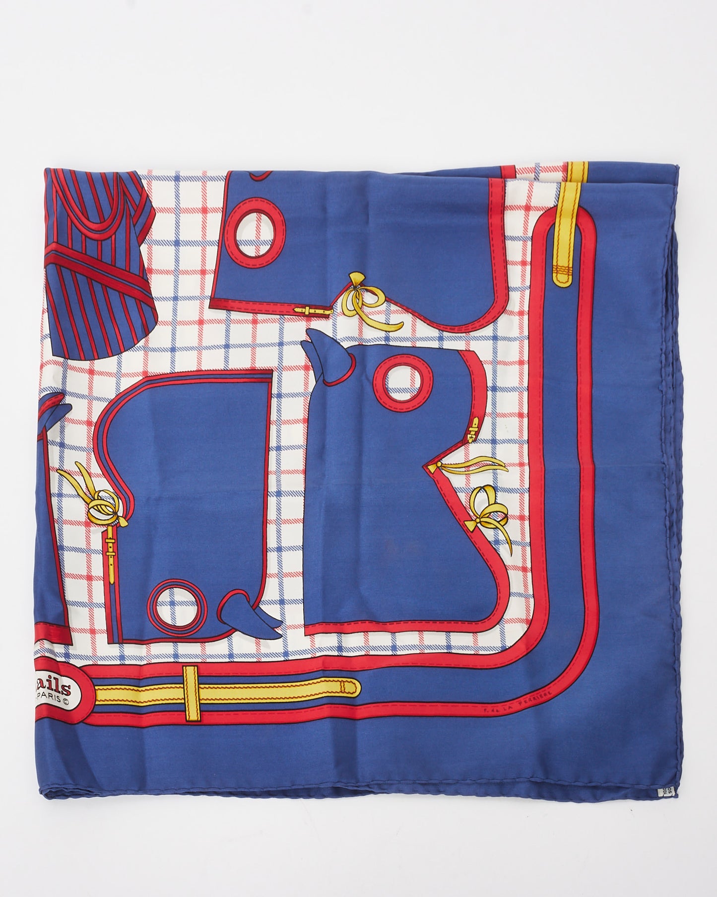 Hermès Vintage Navy/Red/Multi "Camails" 90 Silk Scarf