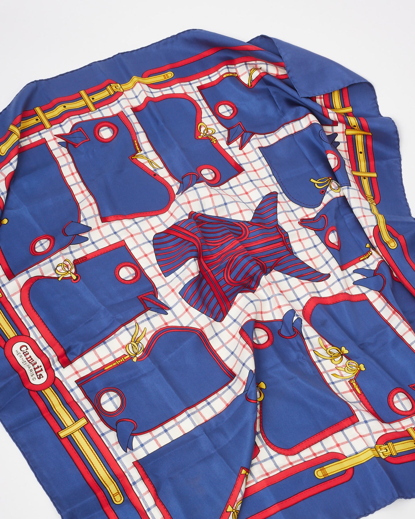 Hermès Vintage Navy/Red/Multi "Camails" 90 Silk Scarf