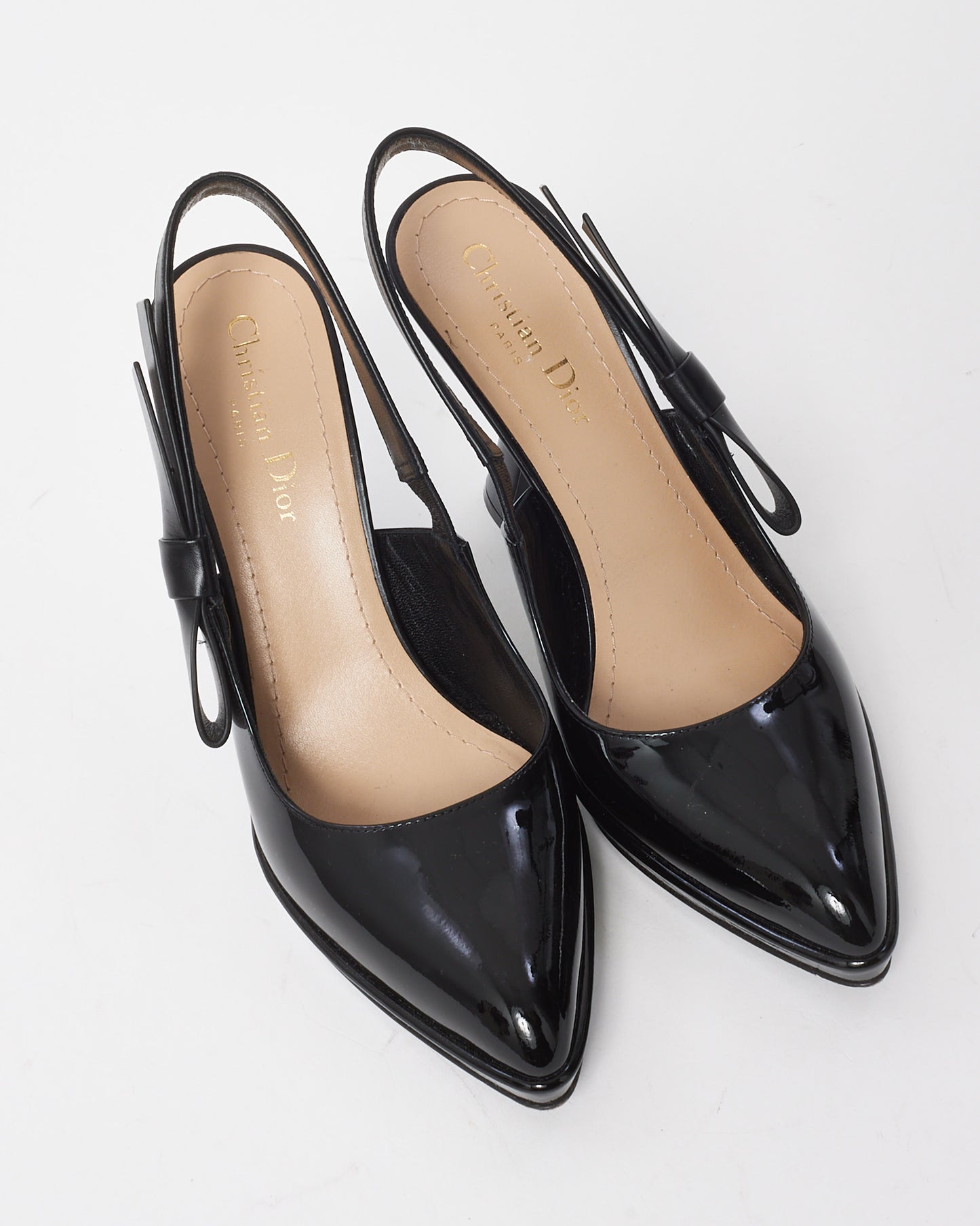 Dior Black Patent Leather Sweet-D Slingback Pumps - 38.5