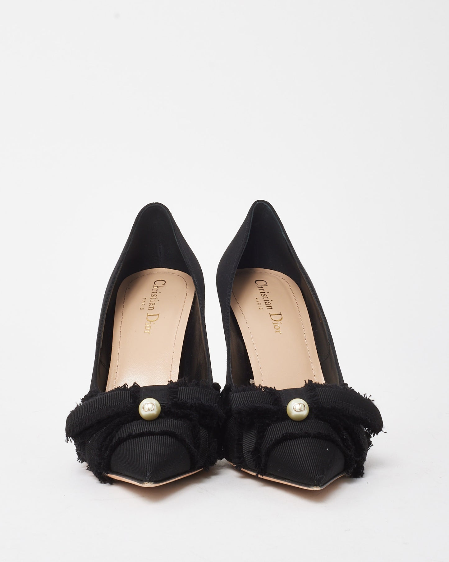 Dior Black Fringed Grosgrain Fabric Pearl Bow Adiorable Pumps - 39