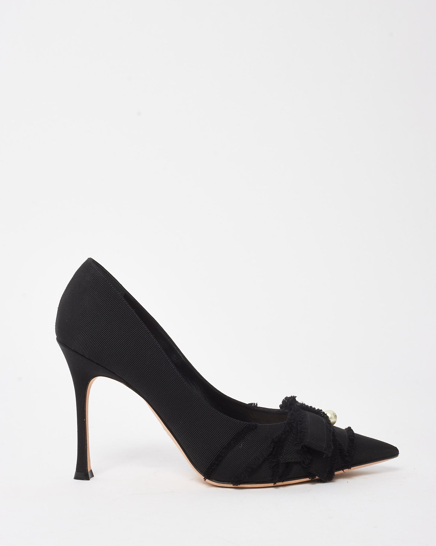 Dior Black Fringed Grosgrain Fabric Pearl Bow Adiorable Pumps - 39
