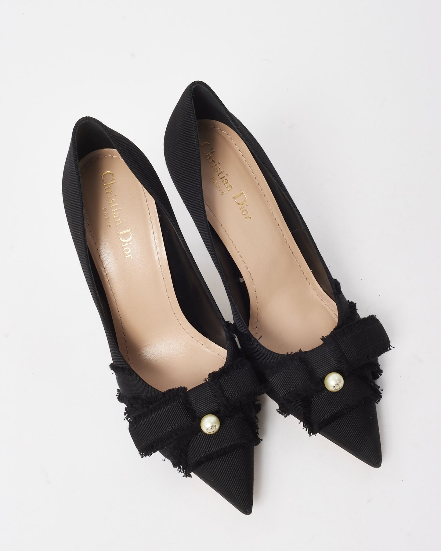 Dior Black Fringed Grosgrain Fabric Pearl Bow Adiorable Pumps - 39
