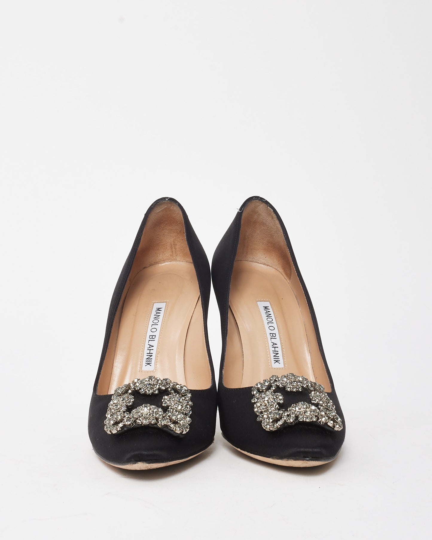 Manolo Blahnik Black Satin Jewel Buckle Hangisi Pumps - 38