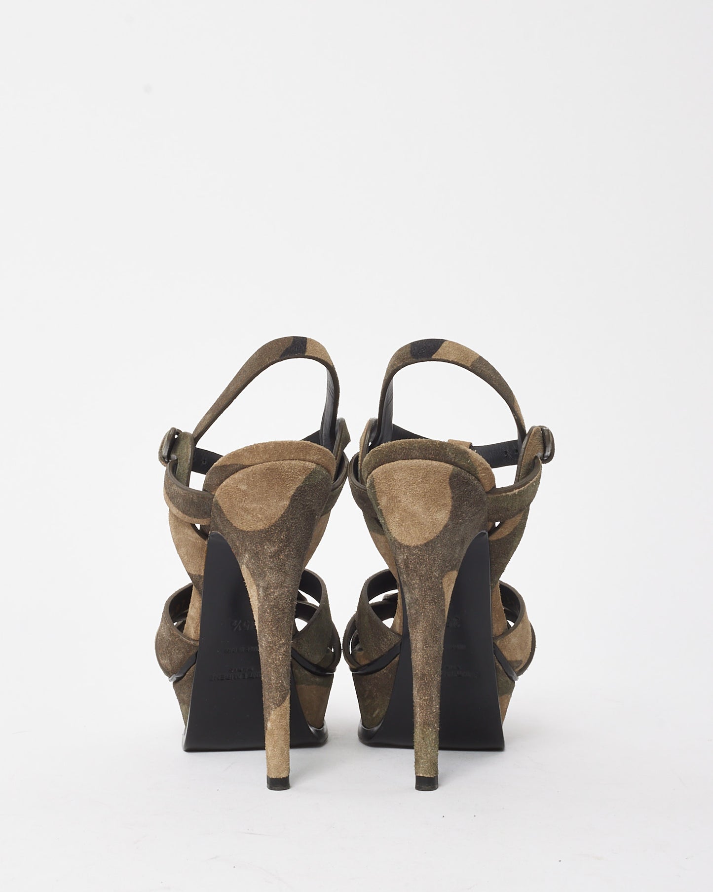 Saint Laurent Green Suede Camouflage Print Tribute 105 Platform Sandals - 35.5