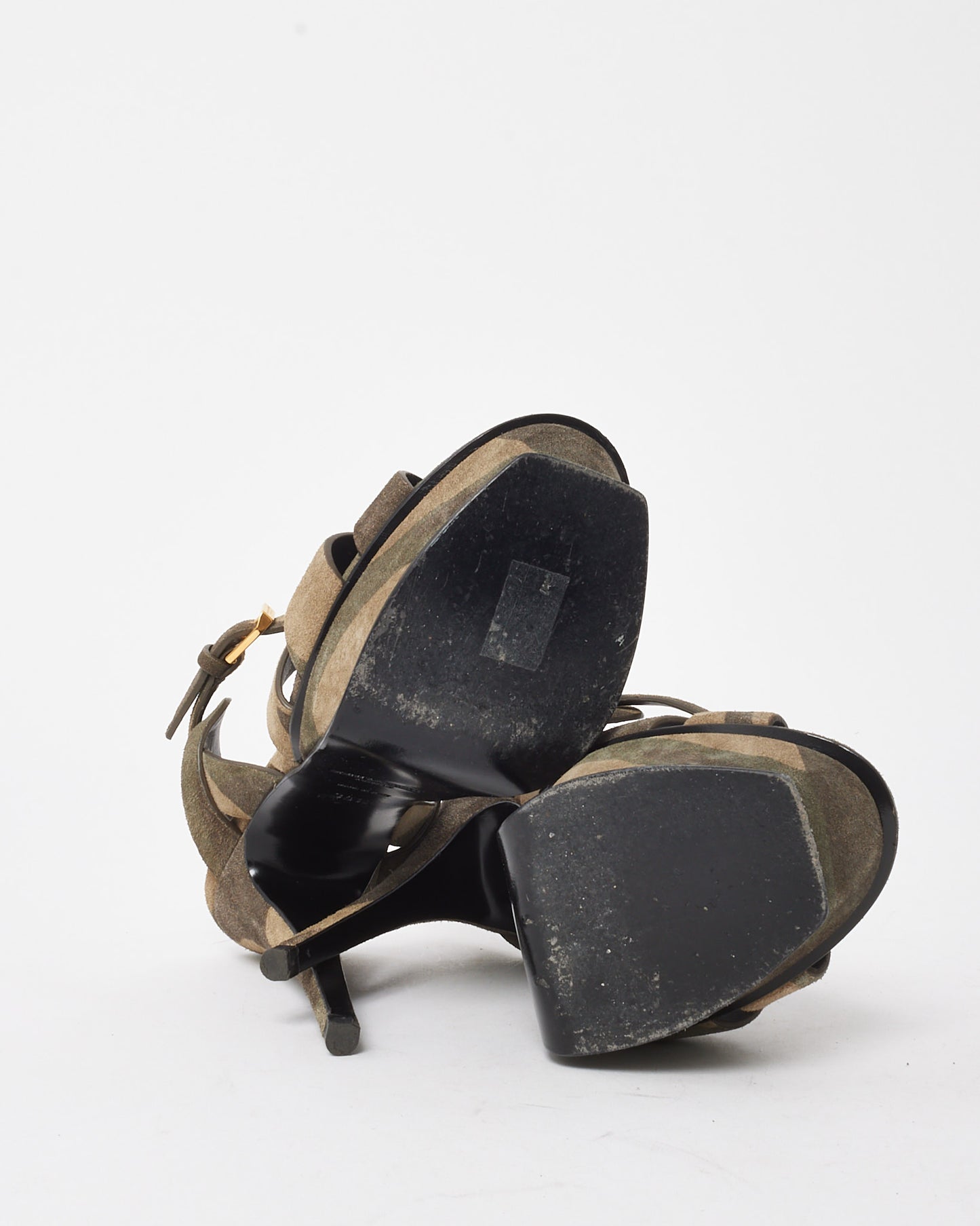 Saint Laurent Green Suede Camouflage Print Tribute 105 Platform Sandals - 35.5