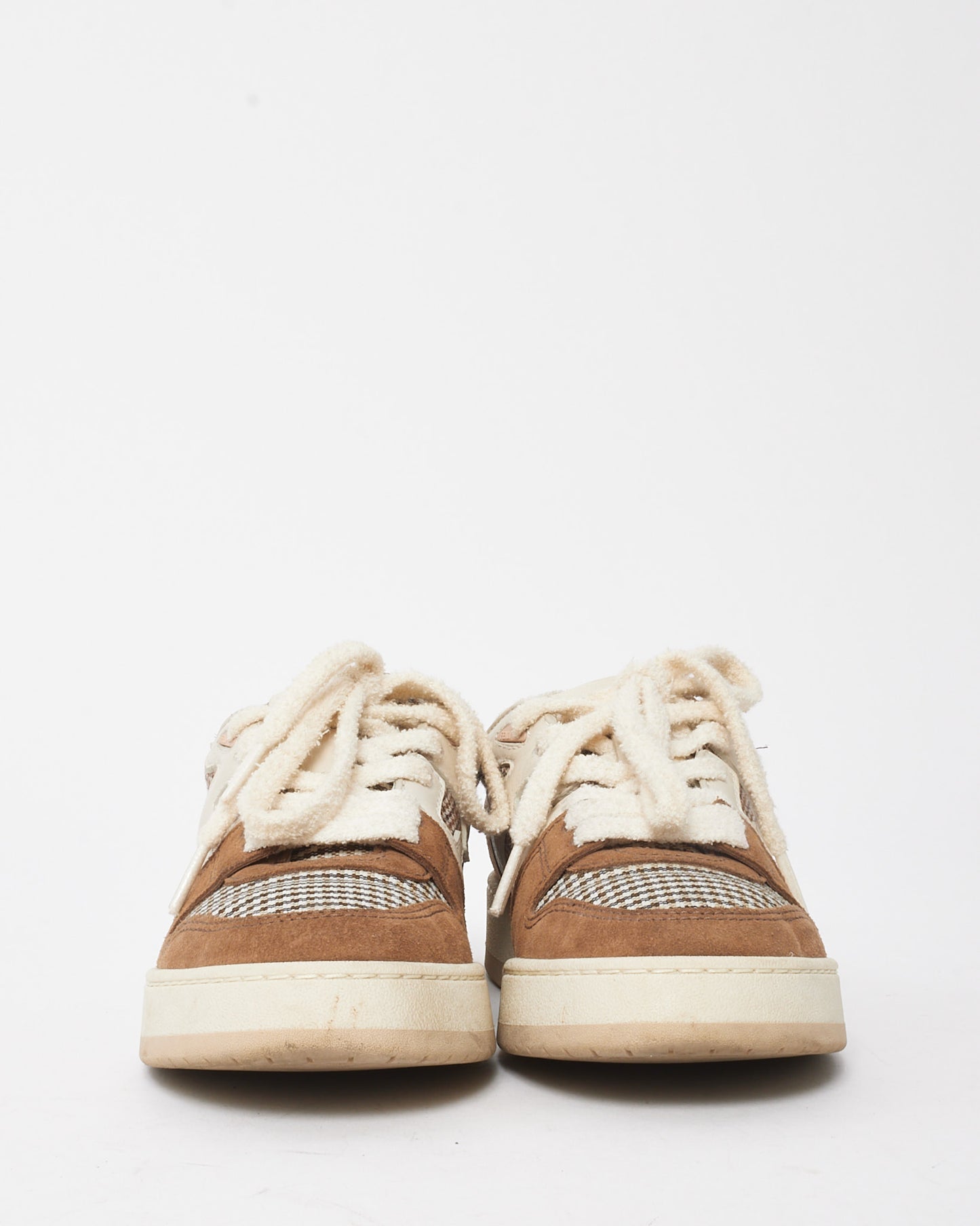 Fendi Cream Leather Brown Suede and Houndstooth Low Top Match Sneakers - 36