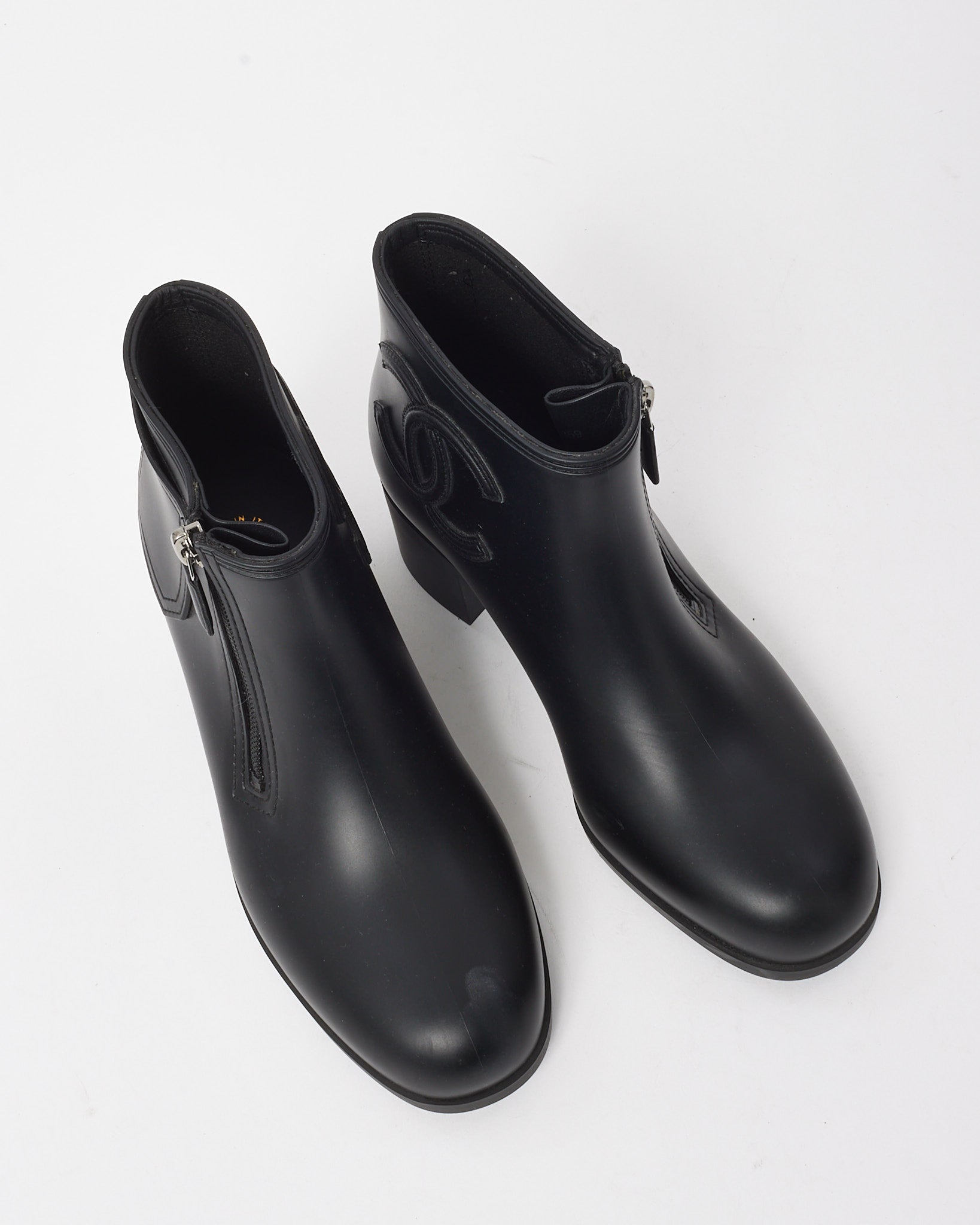 Buy Chanel Black PVC Rubber CC Logo Ankle Booties - 38