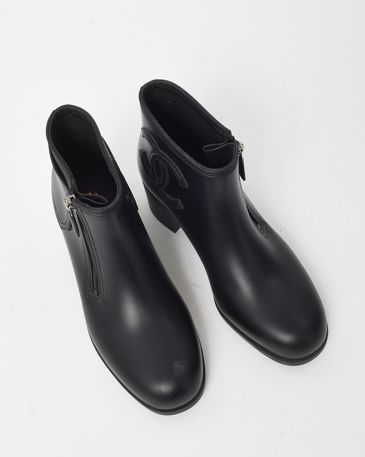 Chanel Black PVC Rubber CC Logo Ankle Booties - 38