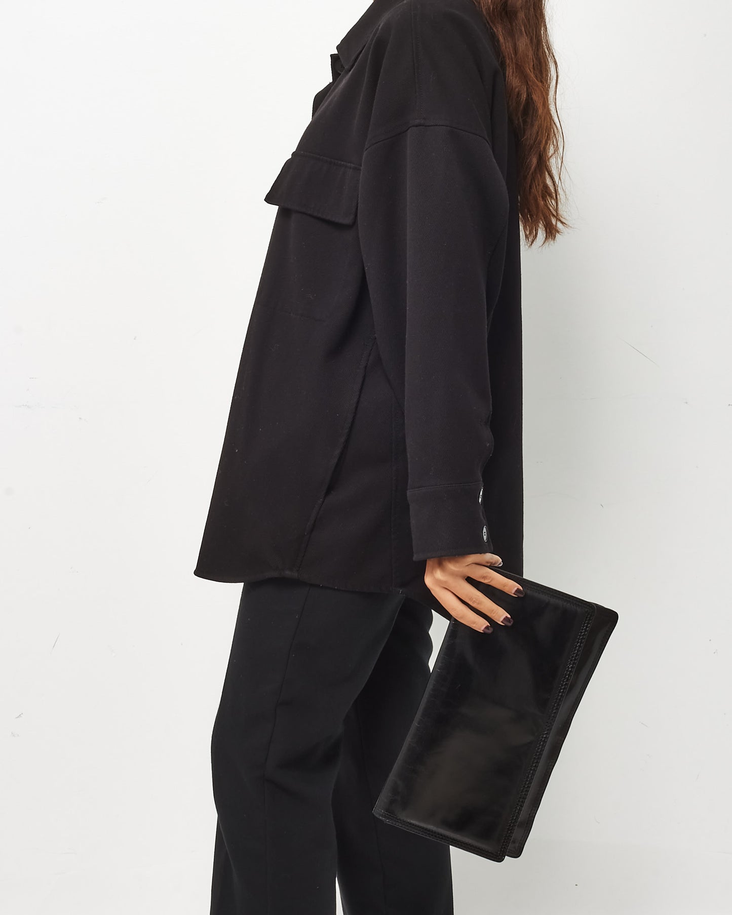 Bottega Veneta Vintage Black Glazed Calfskin Fold Over Clutch