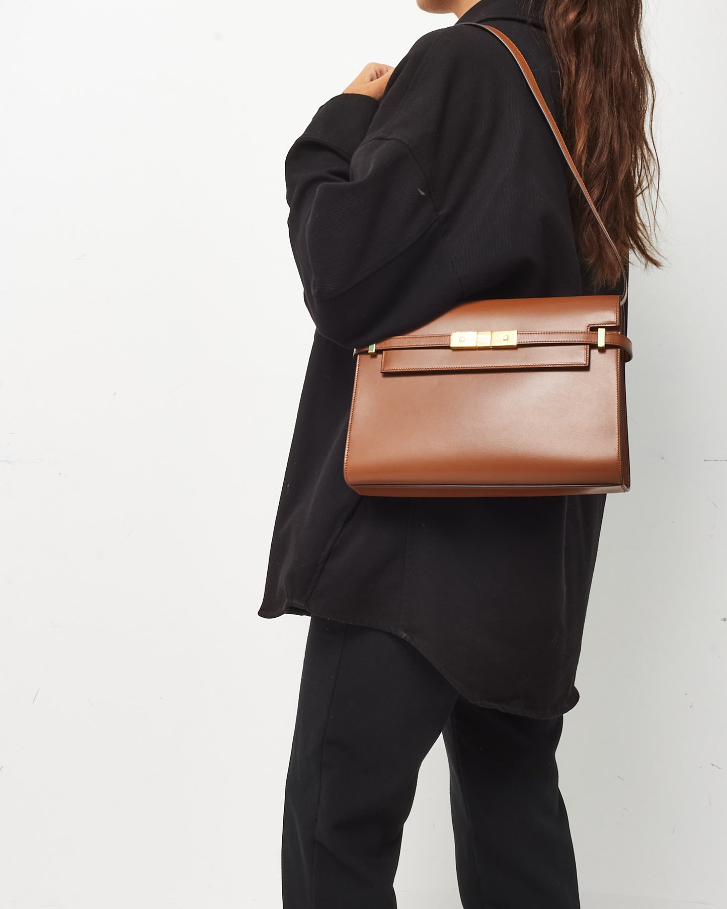 Saint Laurent Cognac Brown Smooth Calfskin Leather Medium Manhattan Shoulder Bag