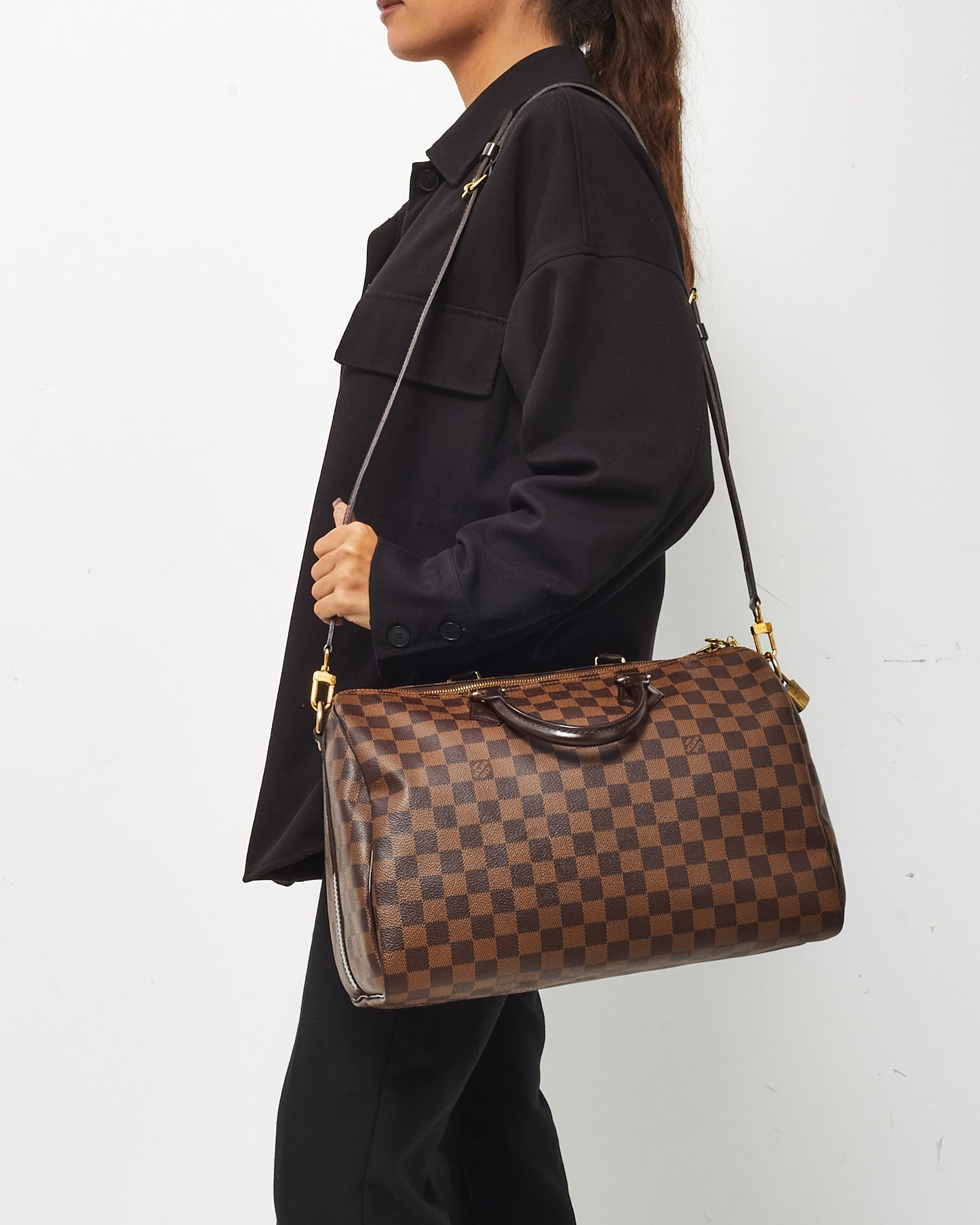 Louis Vuitton Damier Ebene Coated Canvas Speedy Bandoulière 35 with Initials