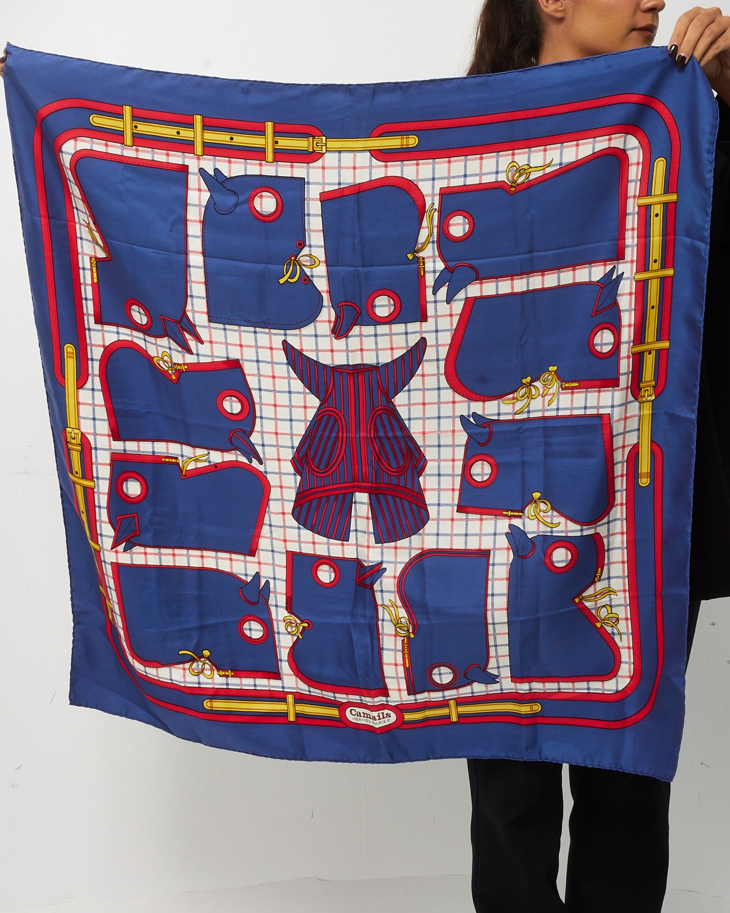 Hermès Vintage Navy/Red/Multi "Camails" 90 Silk Scarf