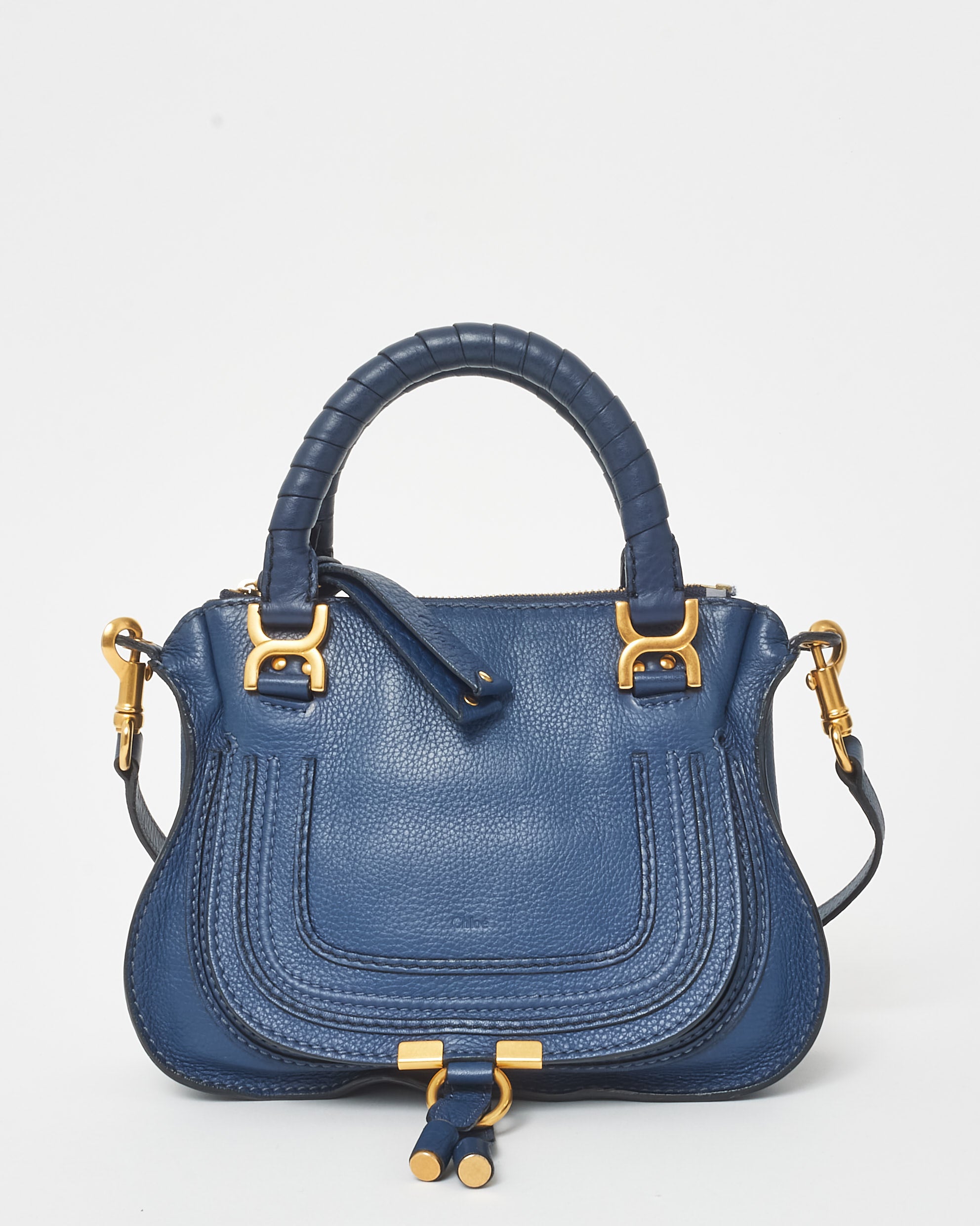 Buy Chloé Navy Leather Mini Marcie Bag W/ Strap Buy Chloé Navy Leather Mini Marcie Bag W/ Strap