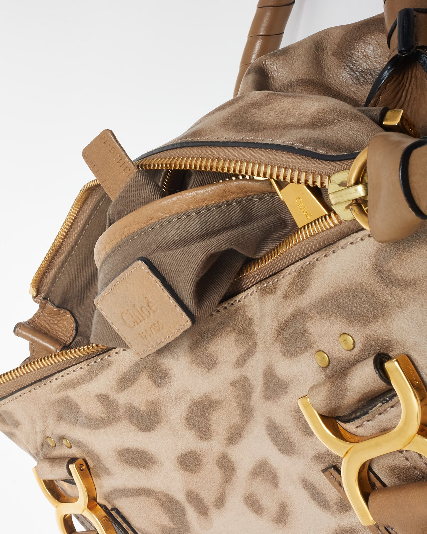 Chloé Brown & Beige Leopard Print Leather Marcie Bag