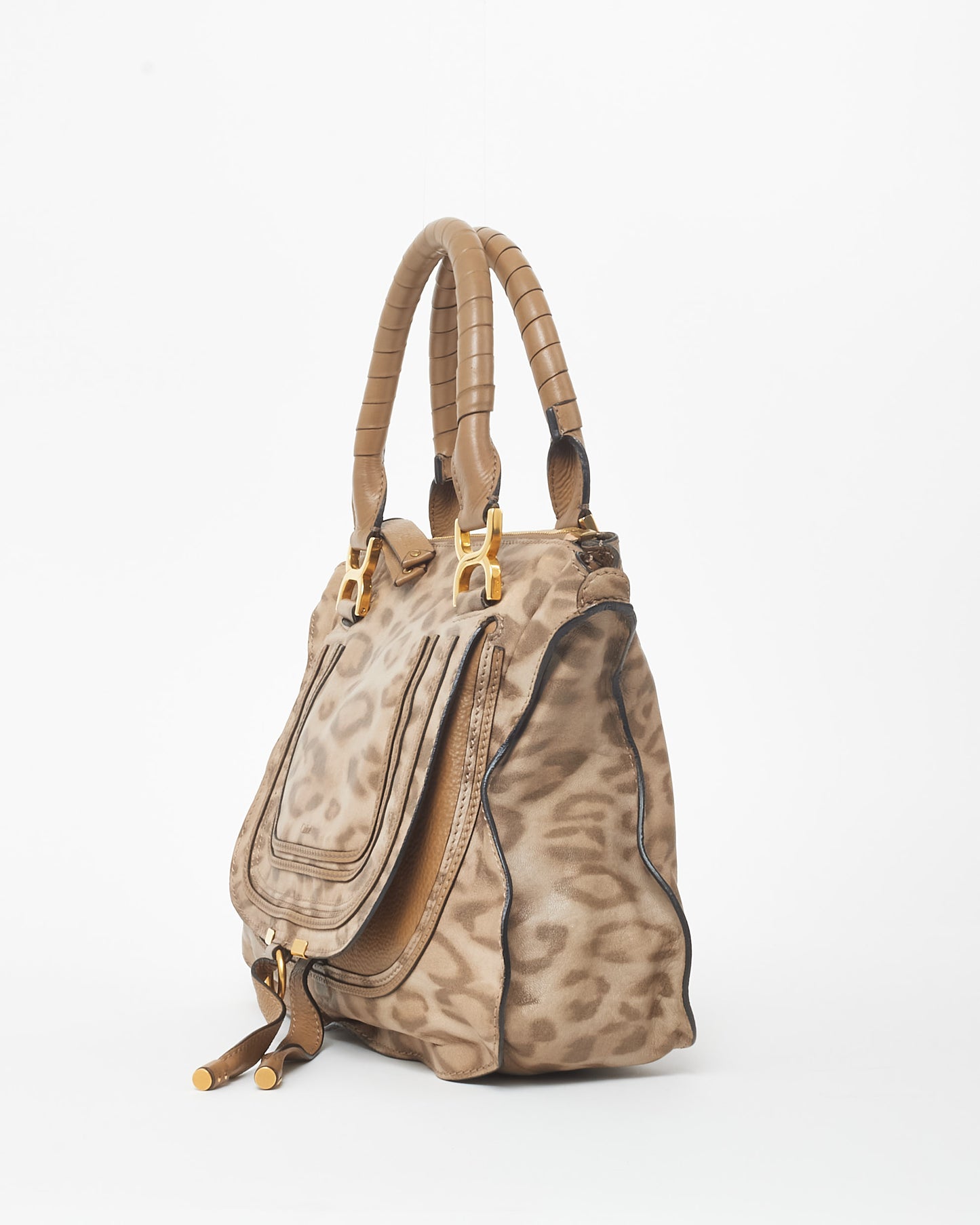 Chloé Brown & Beige Leopard Print Leather Marcie Bag