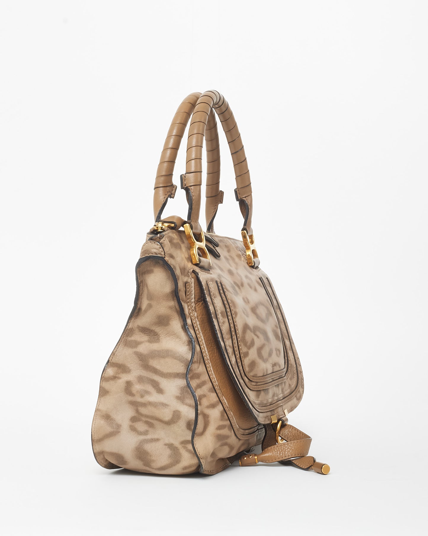 Chloé Brown & Beige Leopard Print Leather Marcie Bag