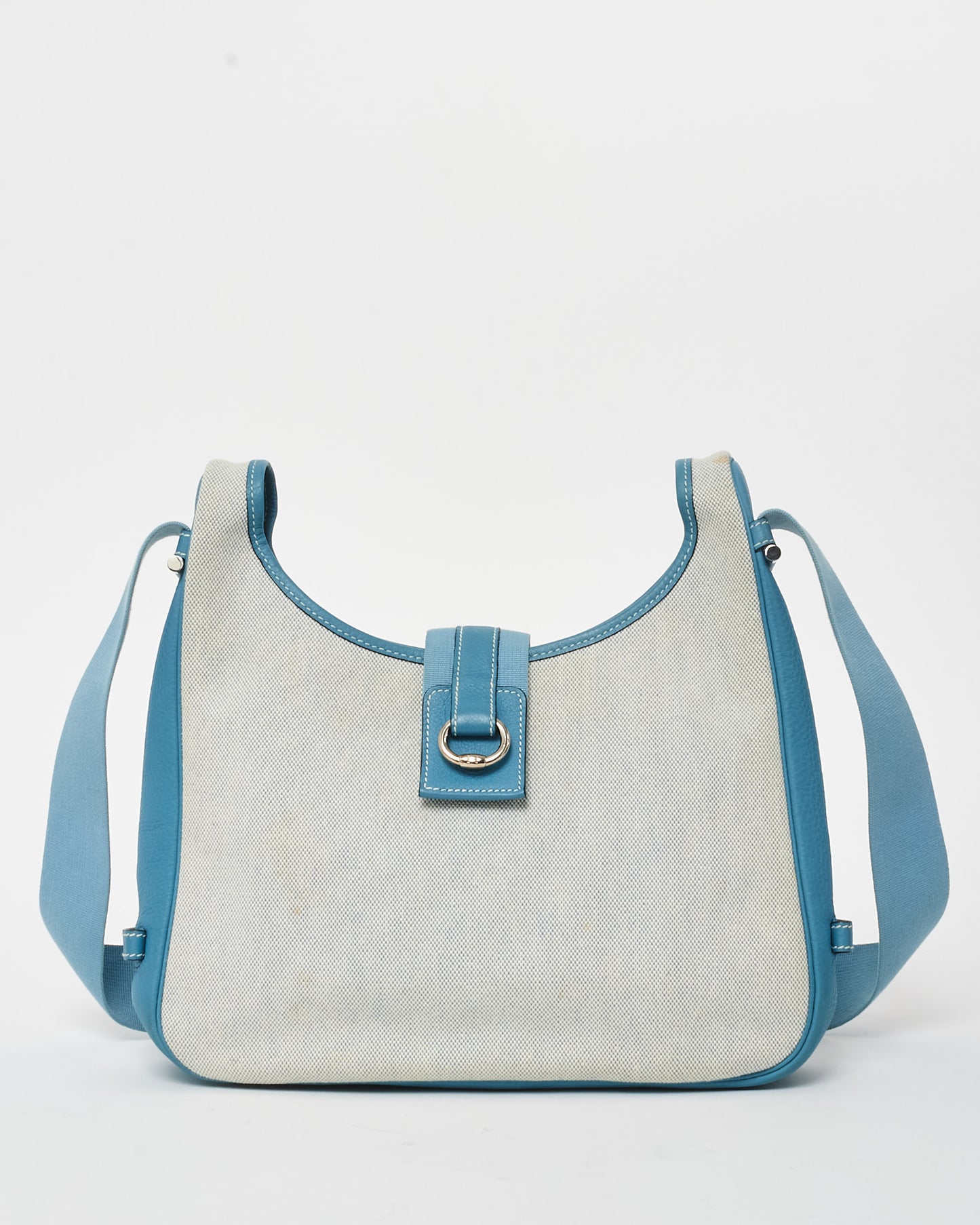 Hermès Vintage Blue Leather & Beige Canvas Tsako bag