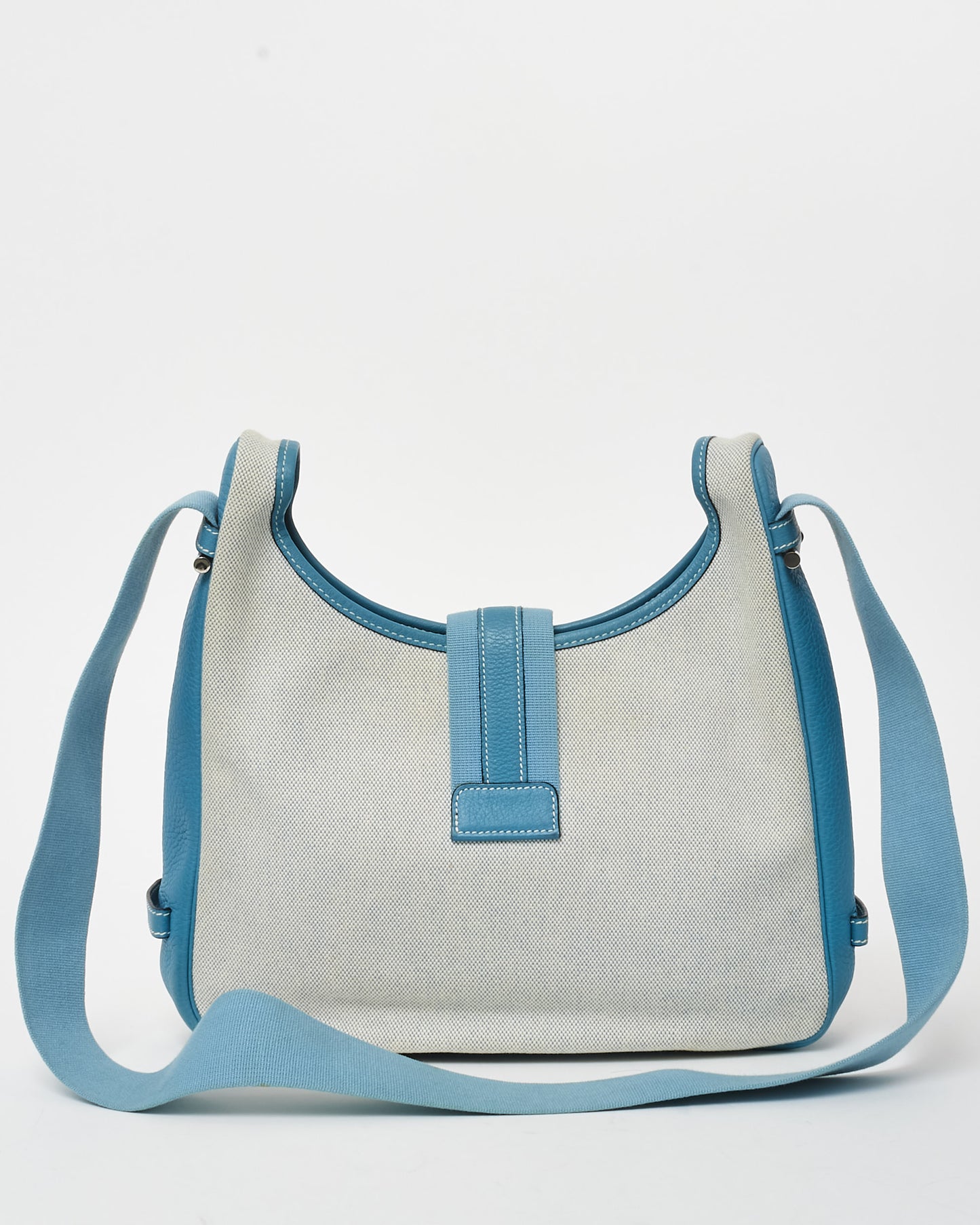 Hermès Vintage Blue Leather & Beige Canvas Tsako bag
