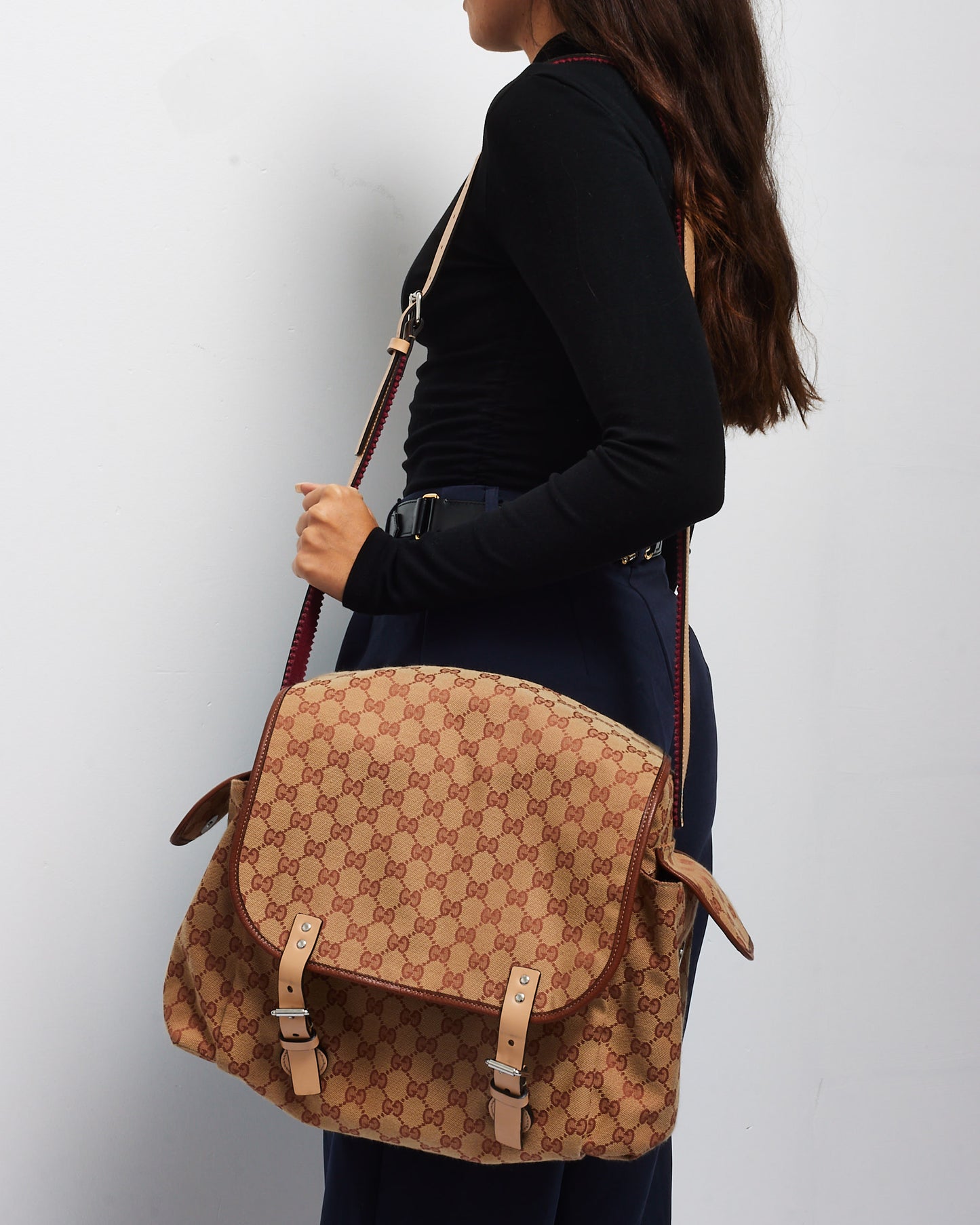 Gucci Brown & Burgundy GG Canvas Diaper Bag