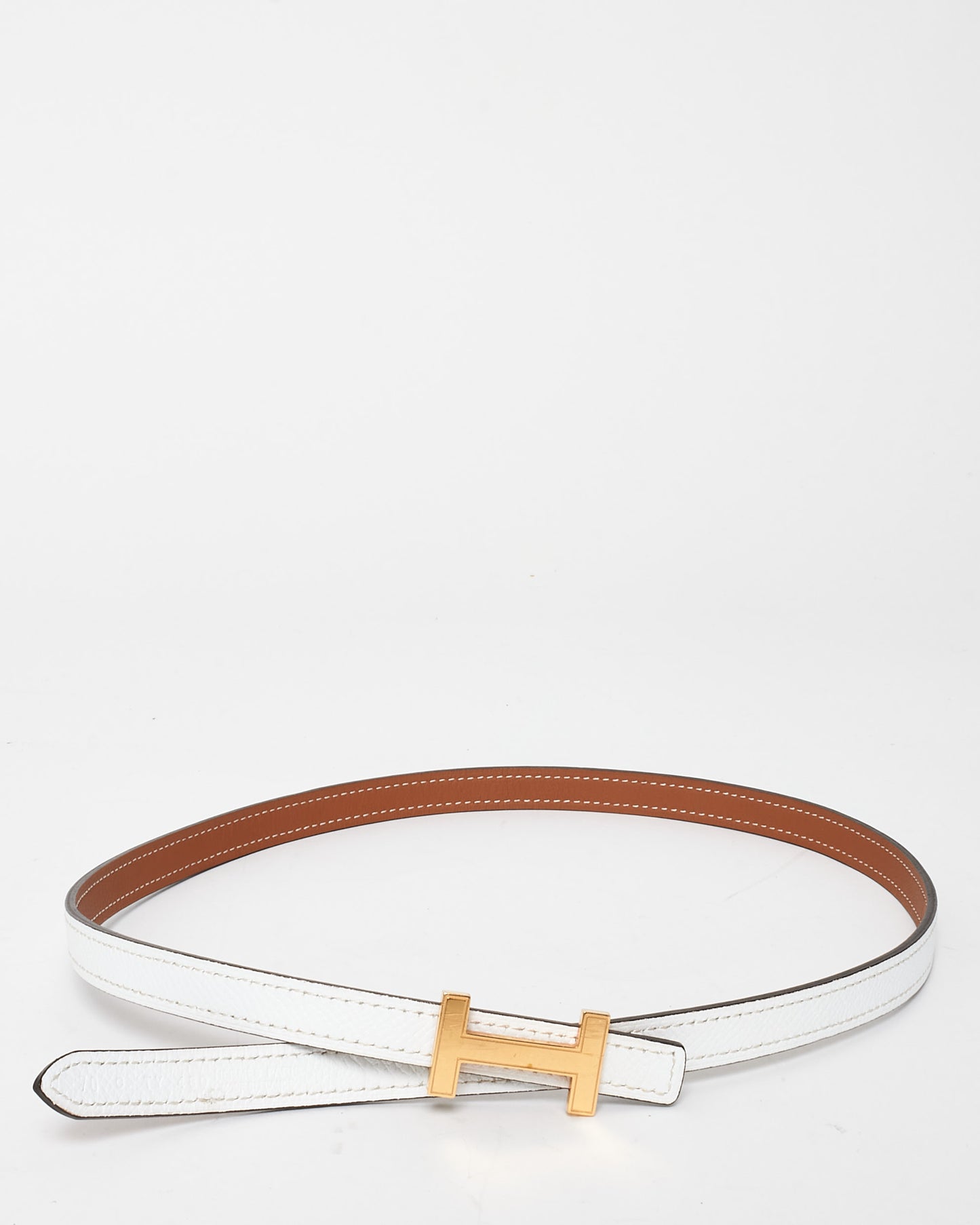 Hermès Tan/White Reversible Gold H Thin 13MM Belt - 70