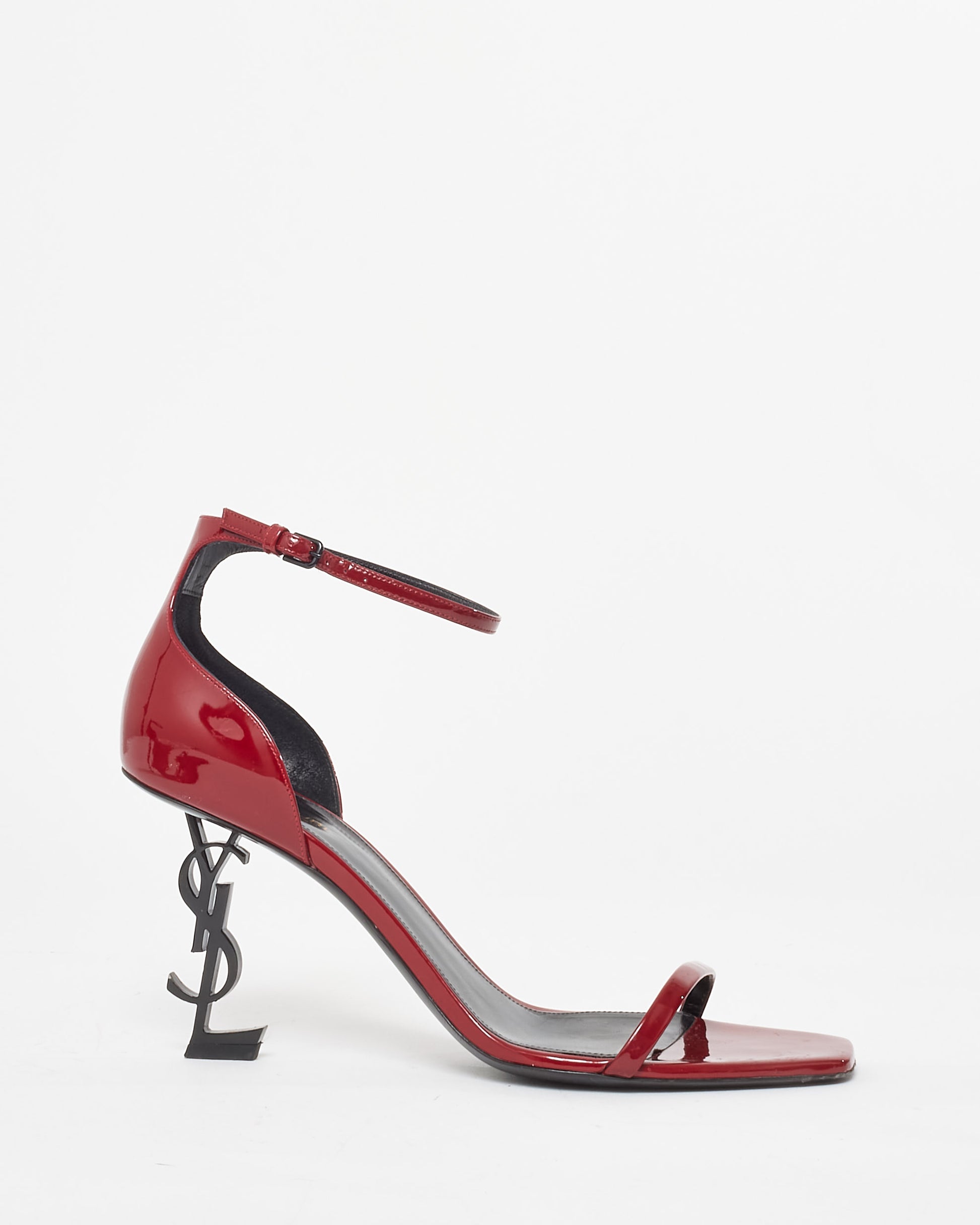Buy Saint Laurent Red Patent Opyum YSL Logo Heel Sandals 41