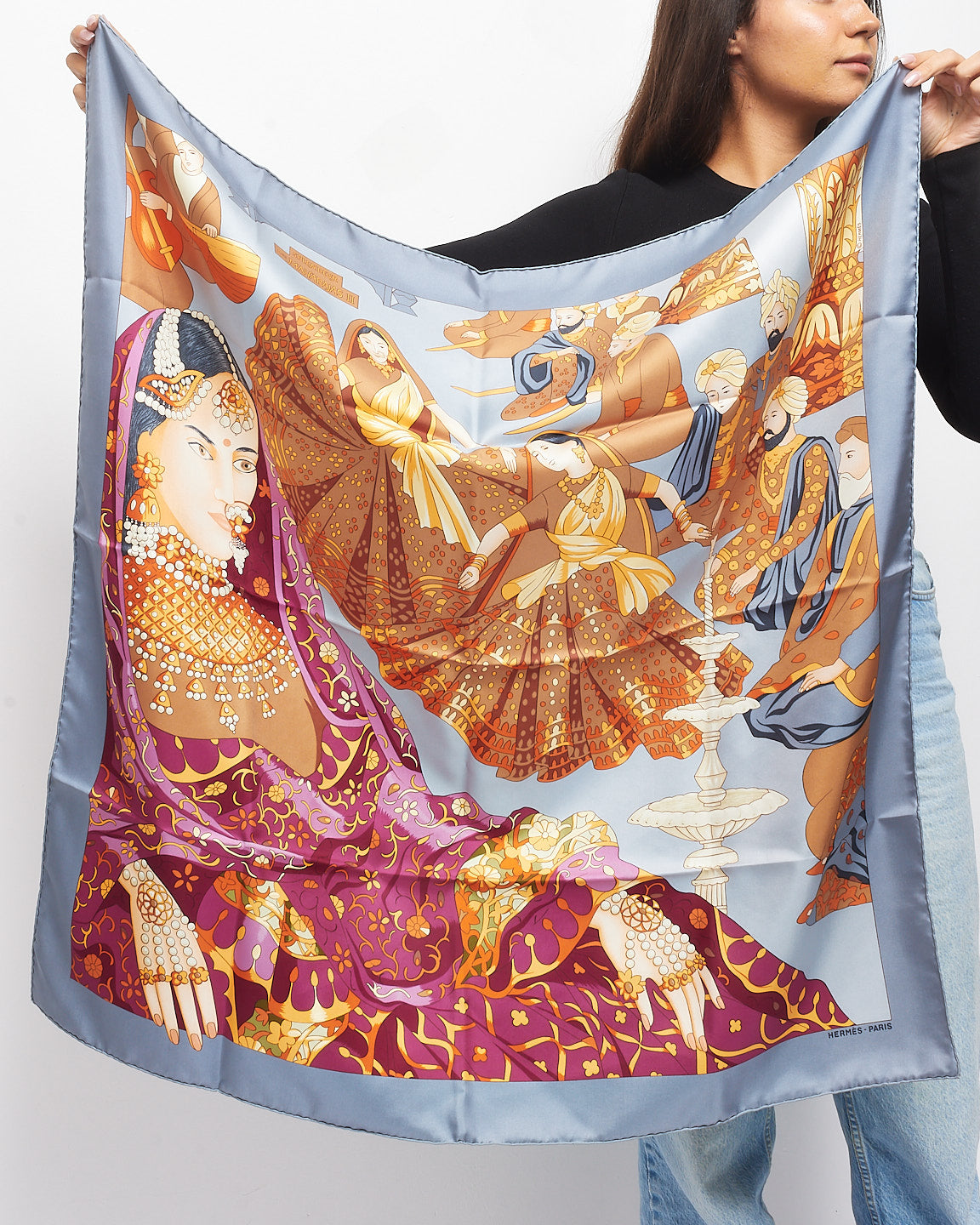 Hermès Charcoal & Burgundy Multi "Splendeur Des Maharajas II" Silk Scarf