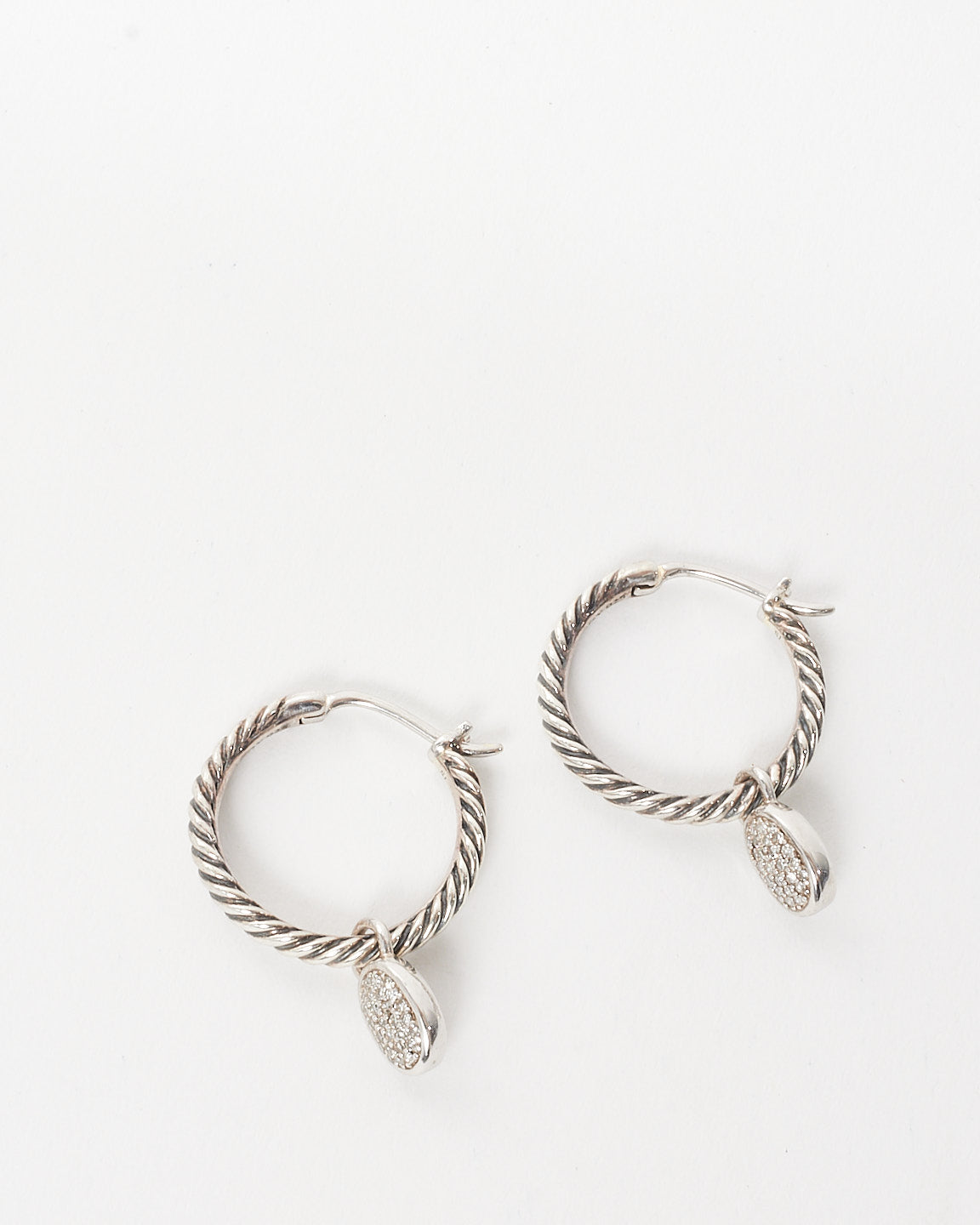 David Yurman Twisted Cable & Oval Pavé Pendant Hoop Earrings