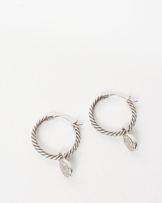David Yurman Twisted Cable & Oval Pavé Pendant Hoop Earrings