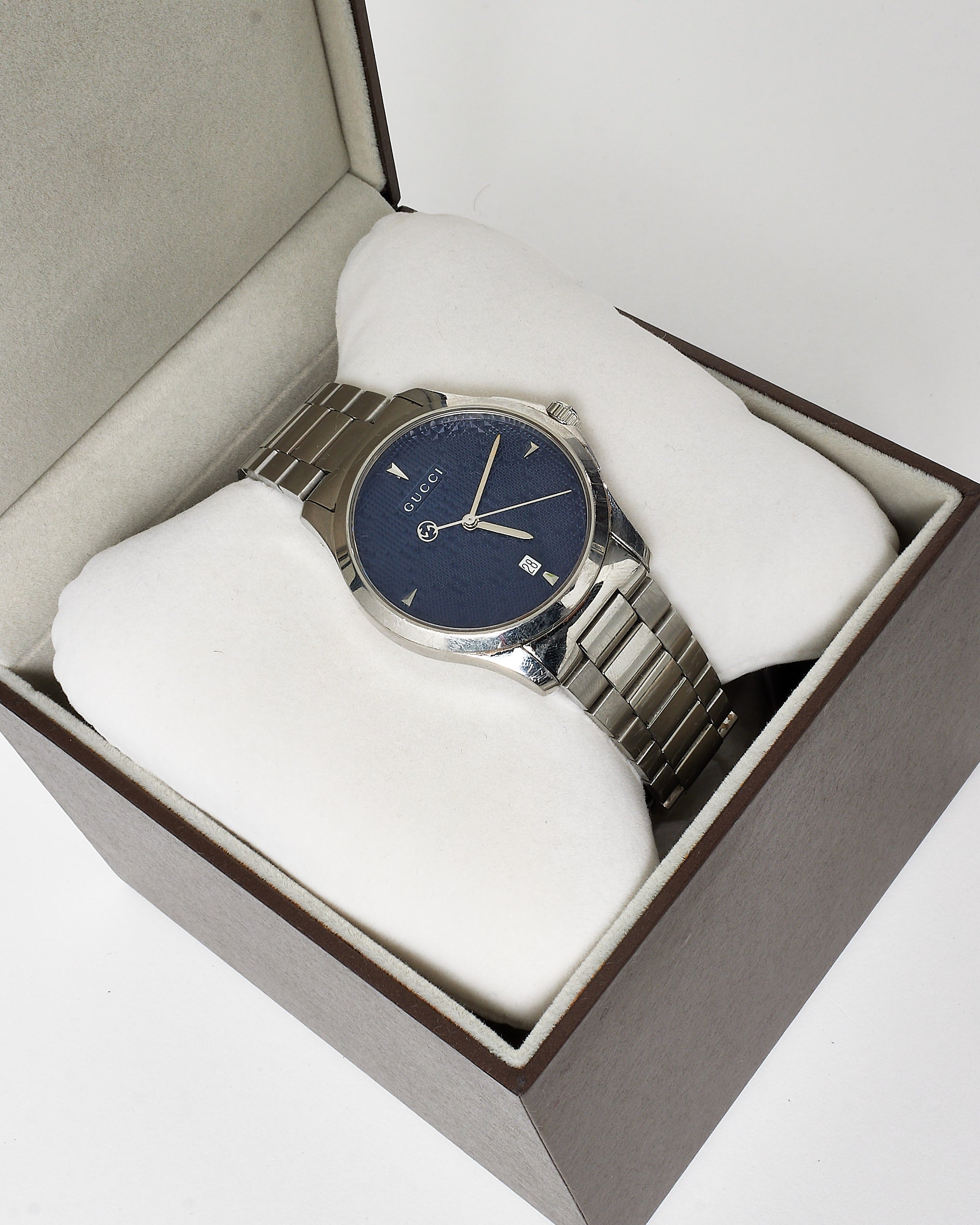 Buy Gucci Stainless Steel & Navy Blue Pattern Dial 45 MM Watch