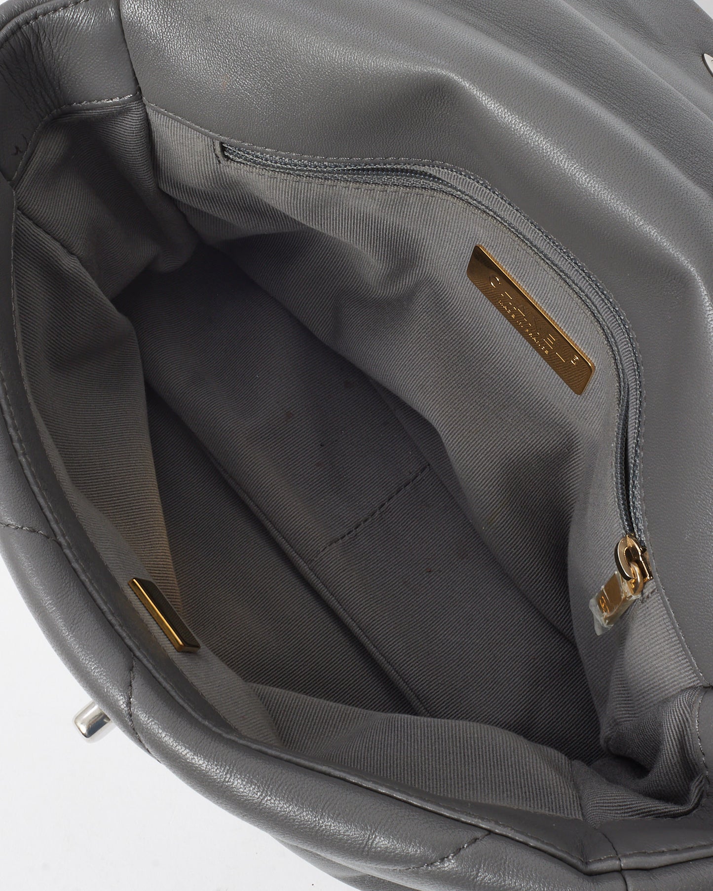 Chanel Grey Quilted Lambskin Leather Small 19 SHW Bag