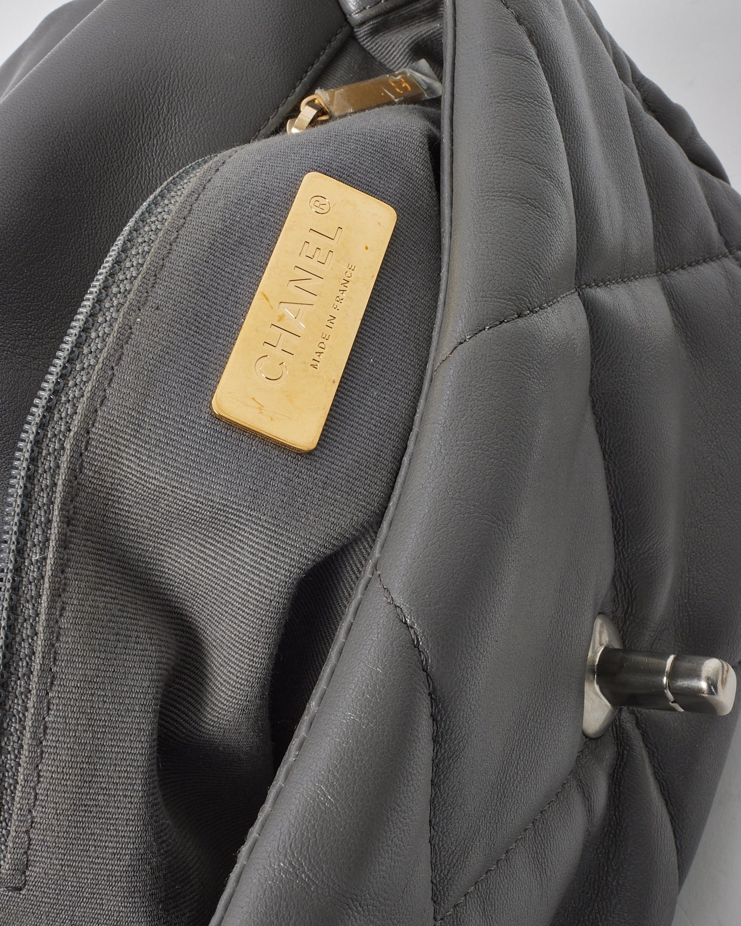 Chanel Grey Quilted Lambskin Leather Small 19 SHW Bag