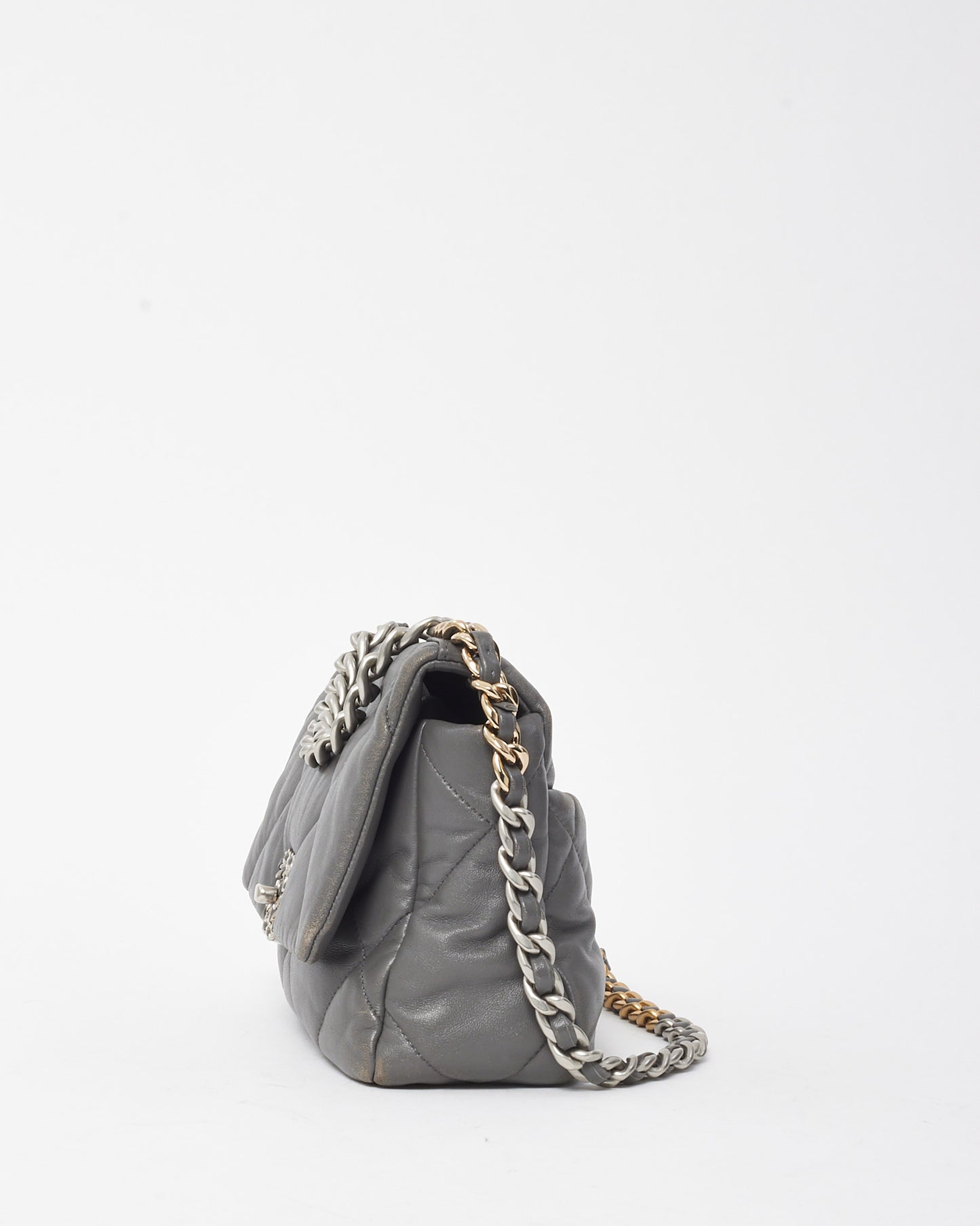 Chanel Grey Quilted Lambskin Leather Small 19 SHW Bag