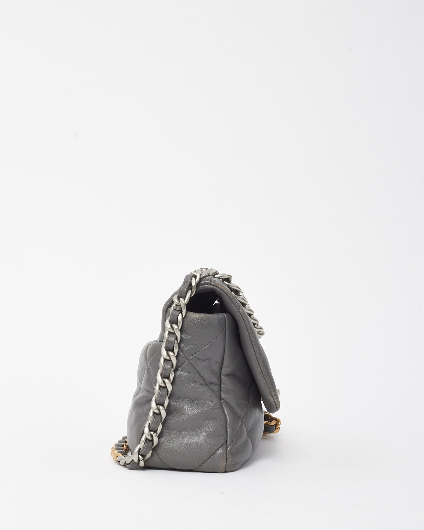 Chanel Grey Quilted Lambskin Leather Small 19 SHW Bag