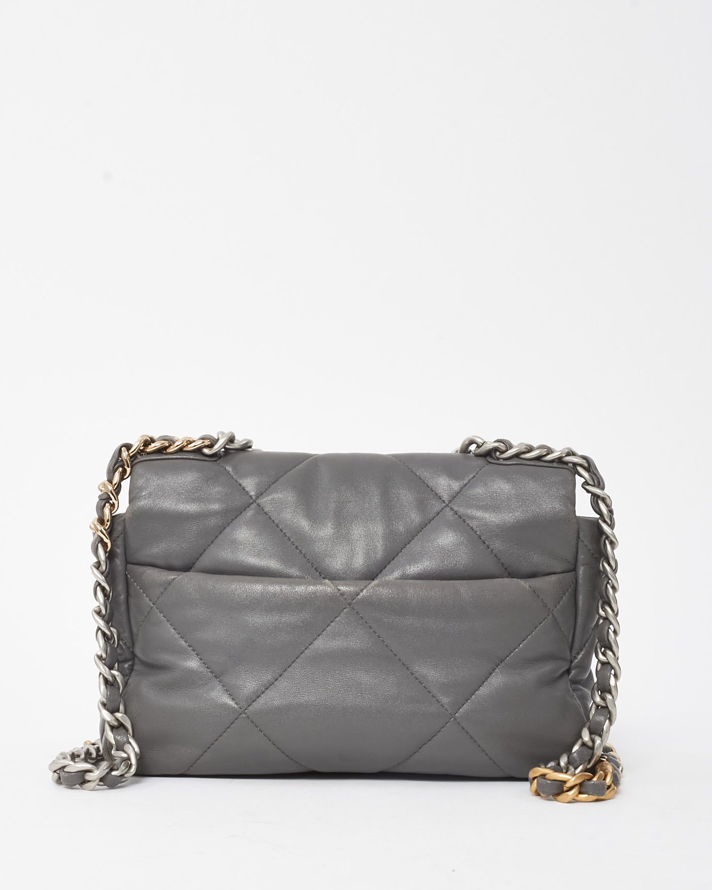 Chanel Grey Quilted Lambskin Leather Small 19 SHW Bag