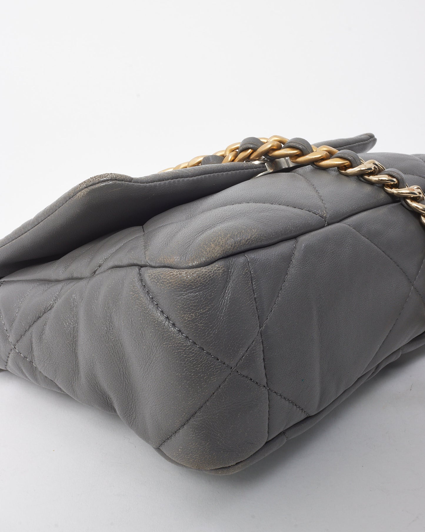 Chanel Grey Quilted Lambskin Leather Small 19 SHW Bag