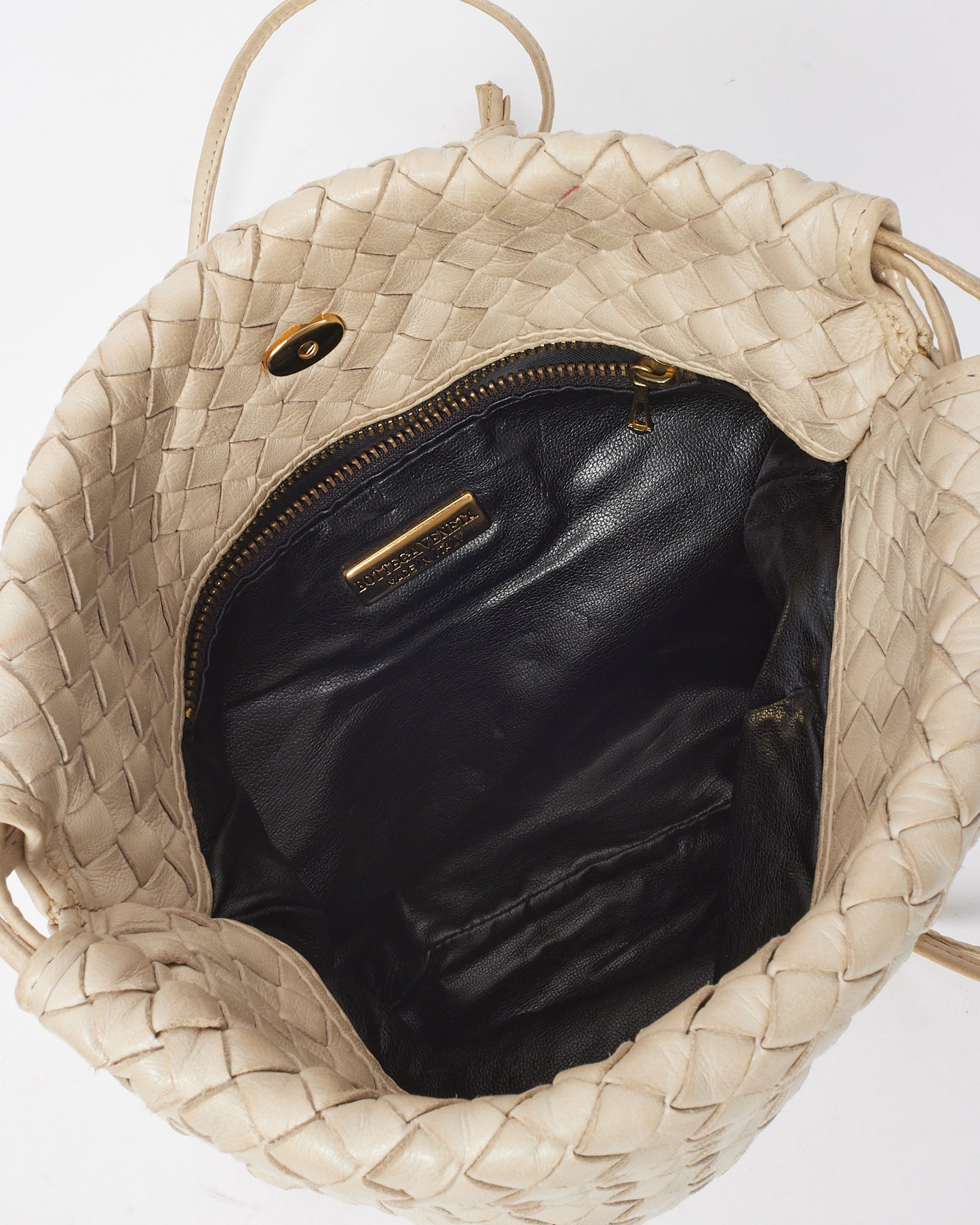 Bottega Veneta Vintage Beige Intrecciato Leather Rounded Snap Crossbody Bag