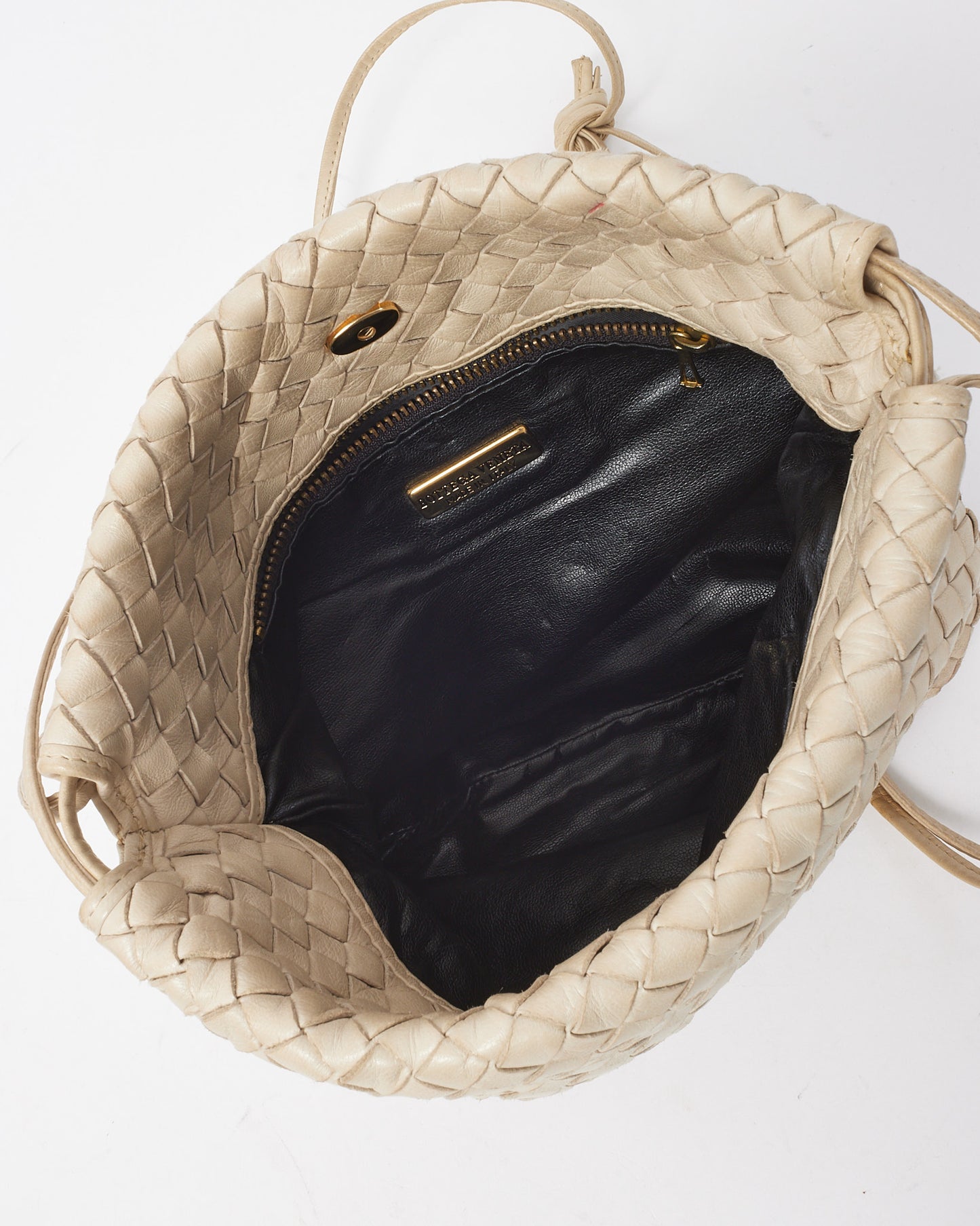 Bottega Veneta Vintage Beige Intrecciato Leather Rounded Snap Crossbody Bag