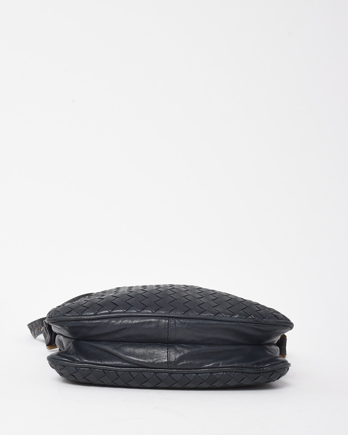 Bottega Veneta Vintage Navy Intrecciato Leather Square Zip Crossbody Bag