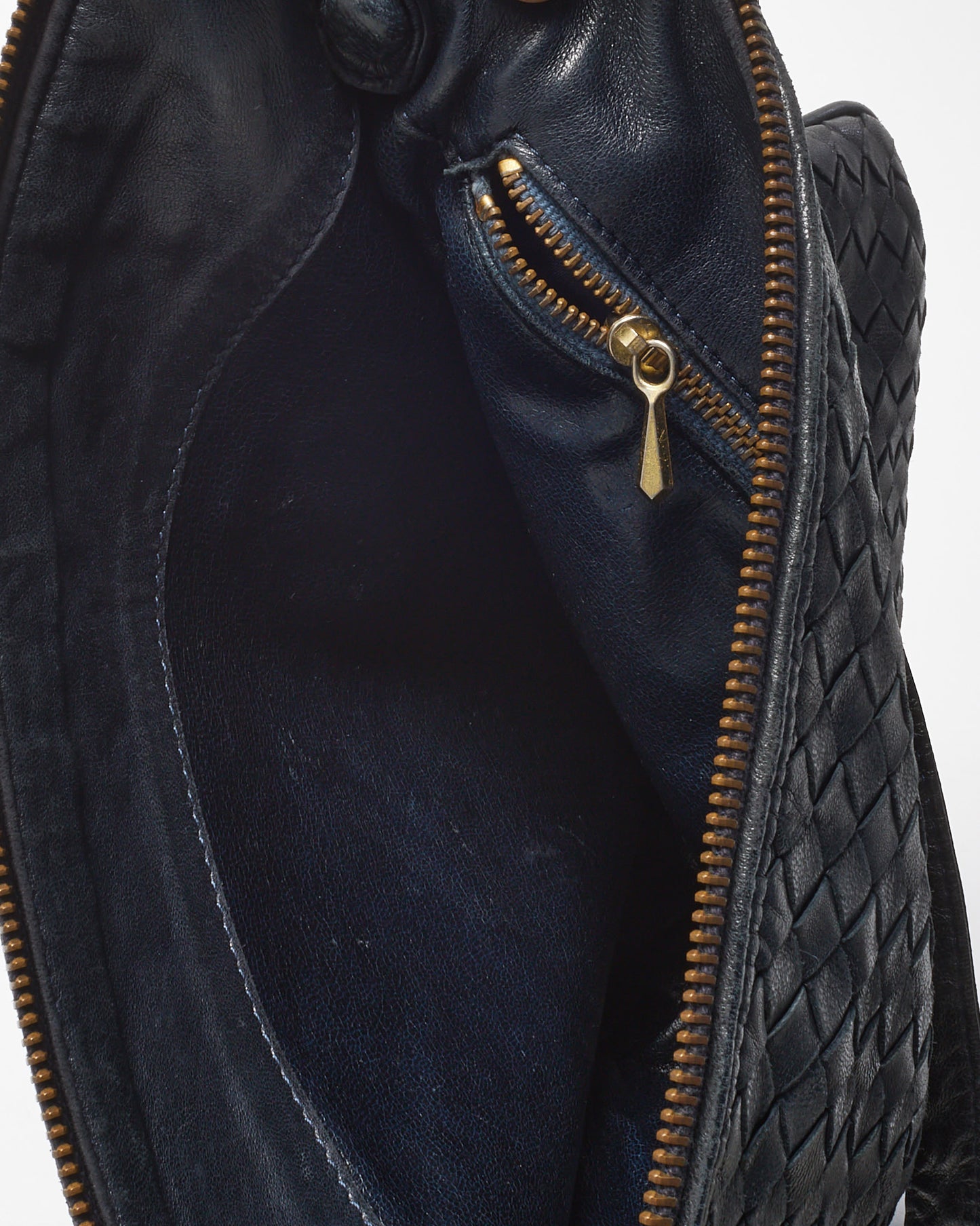 Bottega Veneta Vintage Navy Intrecciato Leather Square Zip Crossbody Bag