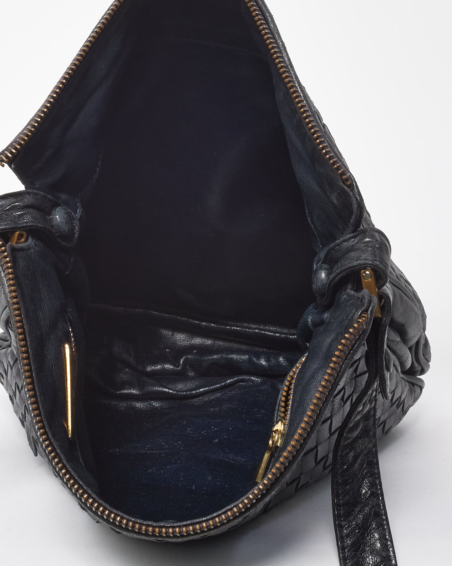 Bottega Veneta Vintage Navy Intrecciato Leather Square Zip Crossbody Bag