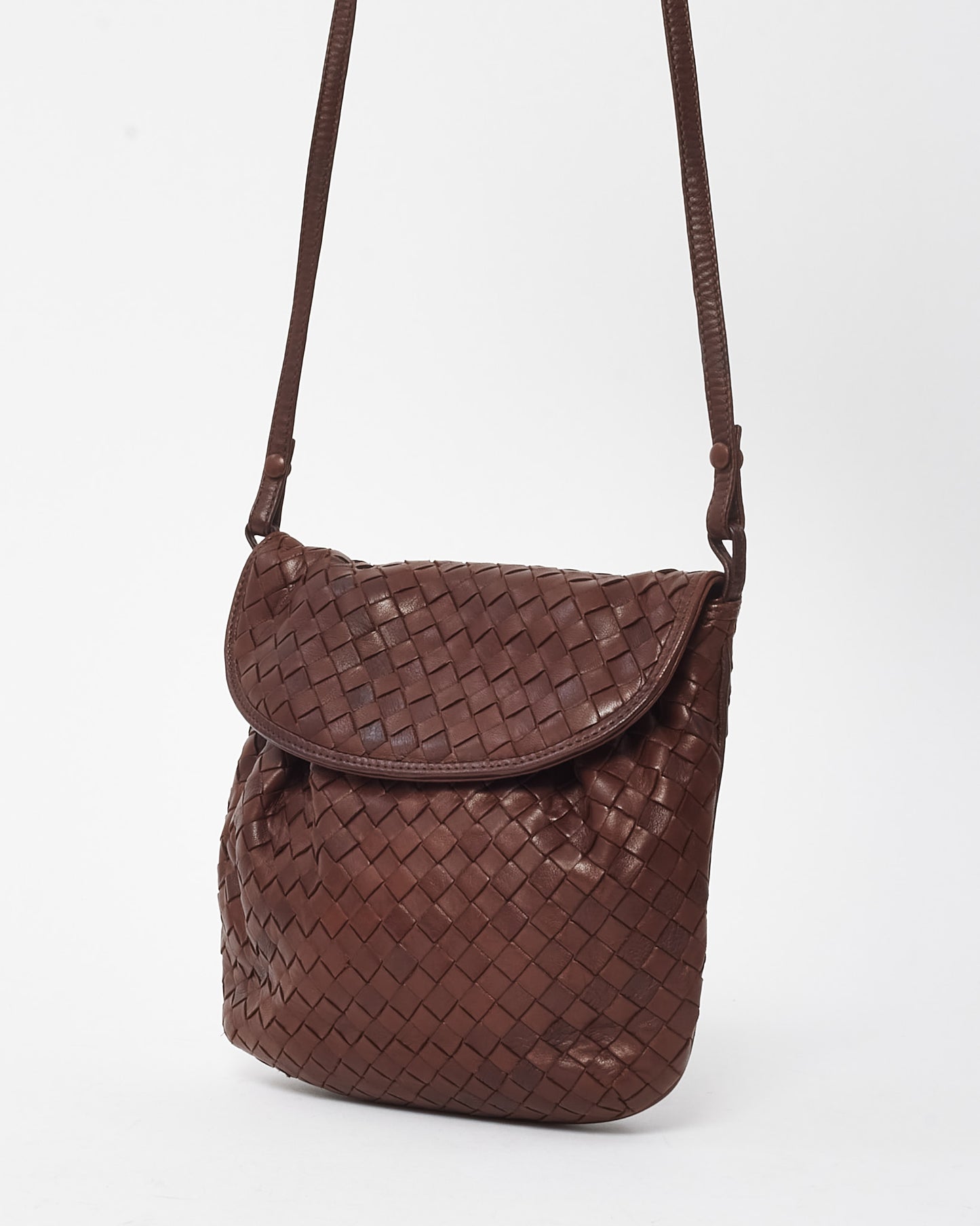 Bottega Veneta Vintage Brown Intrecciato Leather Small Flap Shoulder Bag