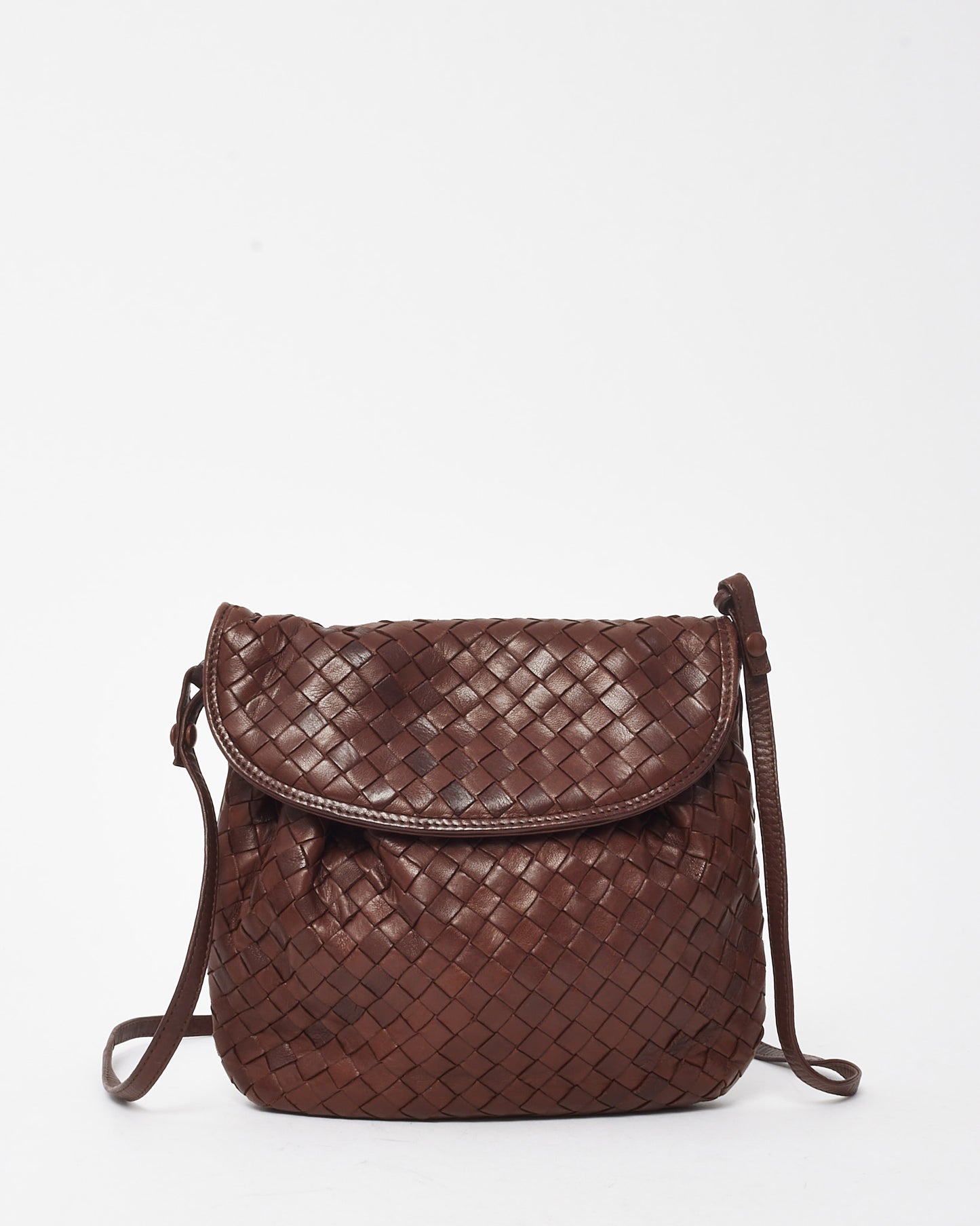 Bottega Veneta Vintage Brown Intrecciato Leather Small Flap Shoulder Bag