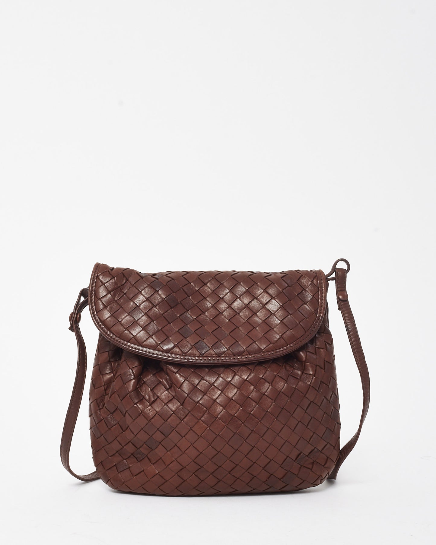 Bottega Veneta Vintage Brown Intrecciato Leather Small Flap Shoulder Bag